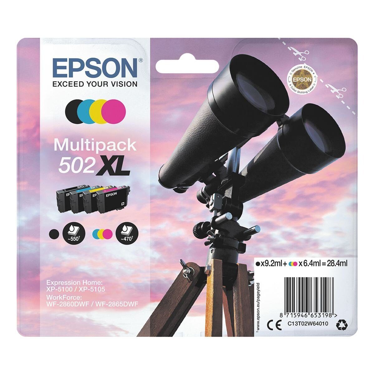 Epson 502XL Tintenpatrone (Set, Original Druckerpatrone, schwarz, cyan, magenta, gelb)