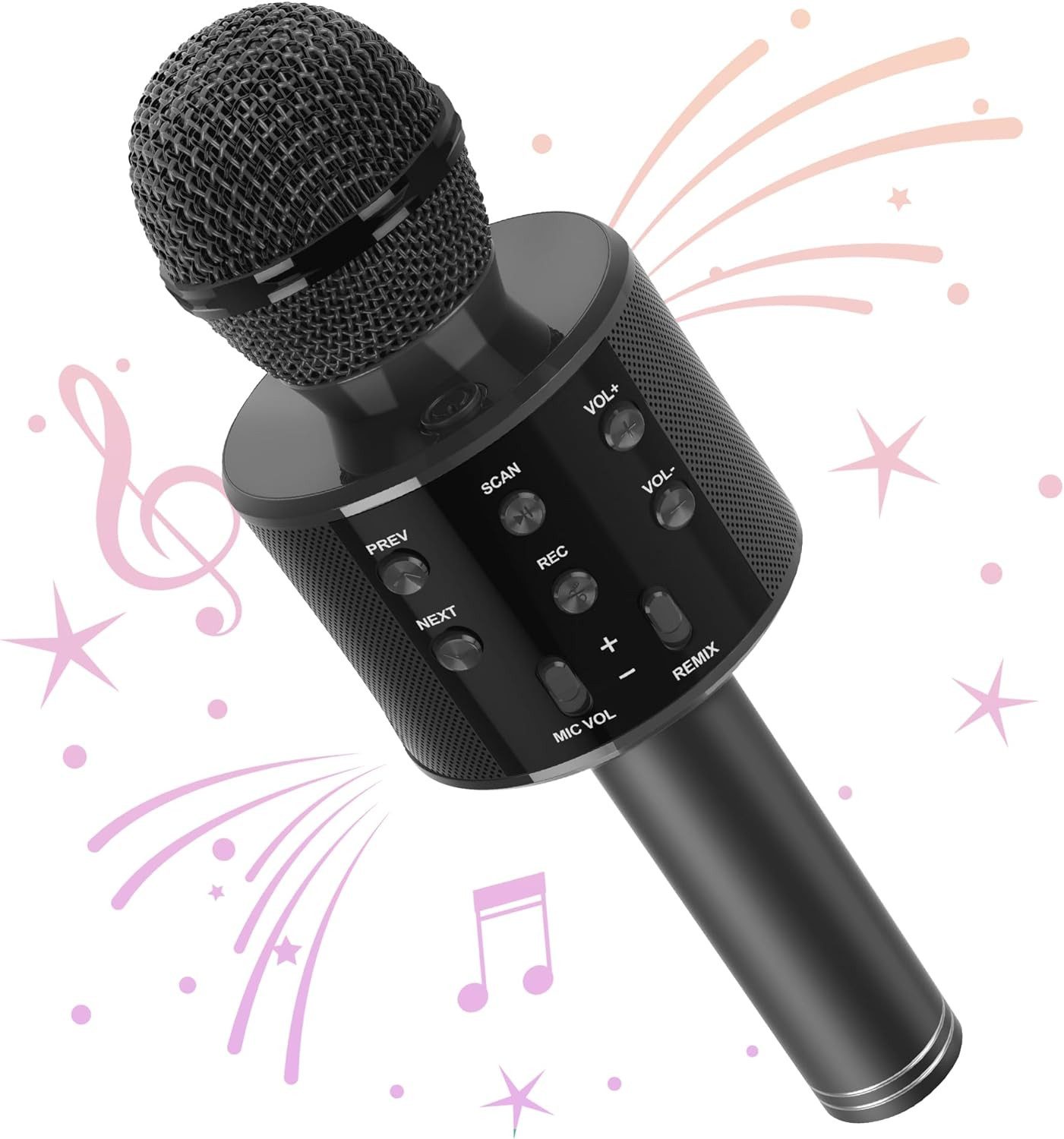 Wisam Mikrofon Wisam® WS-858 Wireless Hifi Speaker Bluetooth Karaoke Mikrofon Schwarz (Packung, 1-tlg), Karaoke