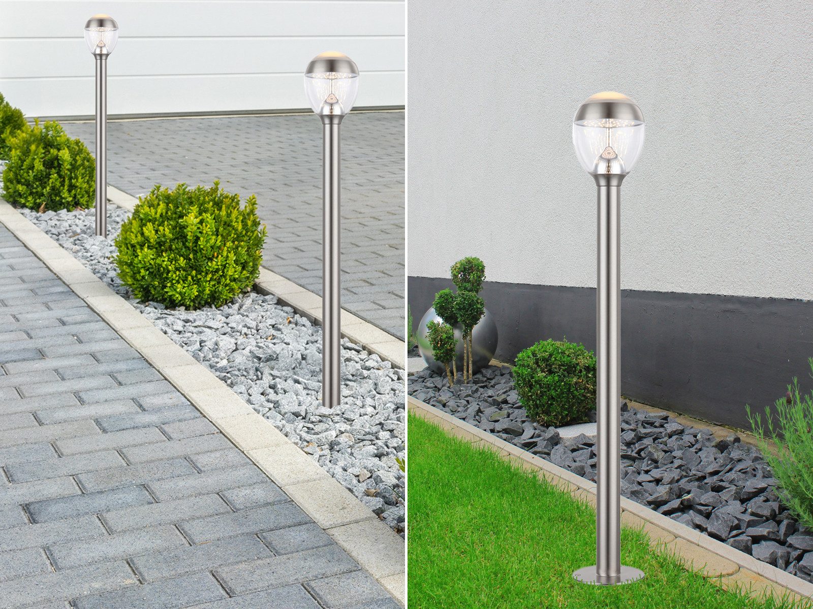 GLOBO LIGHTING LED Pollerleuchte, LED wechselbar, warmweiß, 2er Set Weg-beleuchtung Garten & Carport aus Edelstahl, Höhe 99cm
