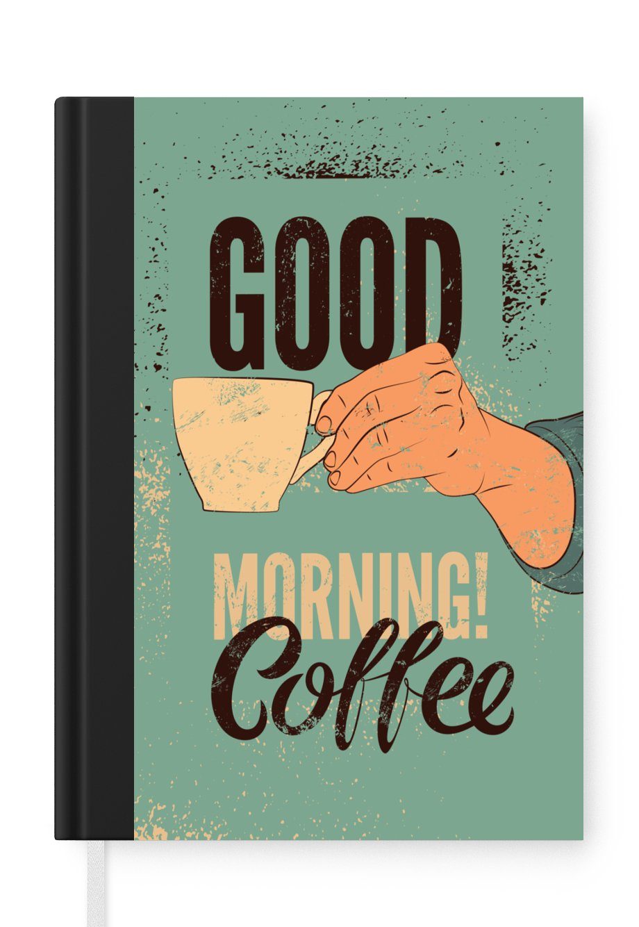 MuchoWow Notizbuch Kaffee - Retro - Zitate - Guten Morgen! Kaffee - Sprichwörter, Journal, Merkzettel, Tagebuch, Notizheft, A5, 98 Seiten, Haushaltsbuch