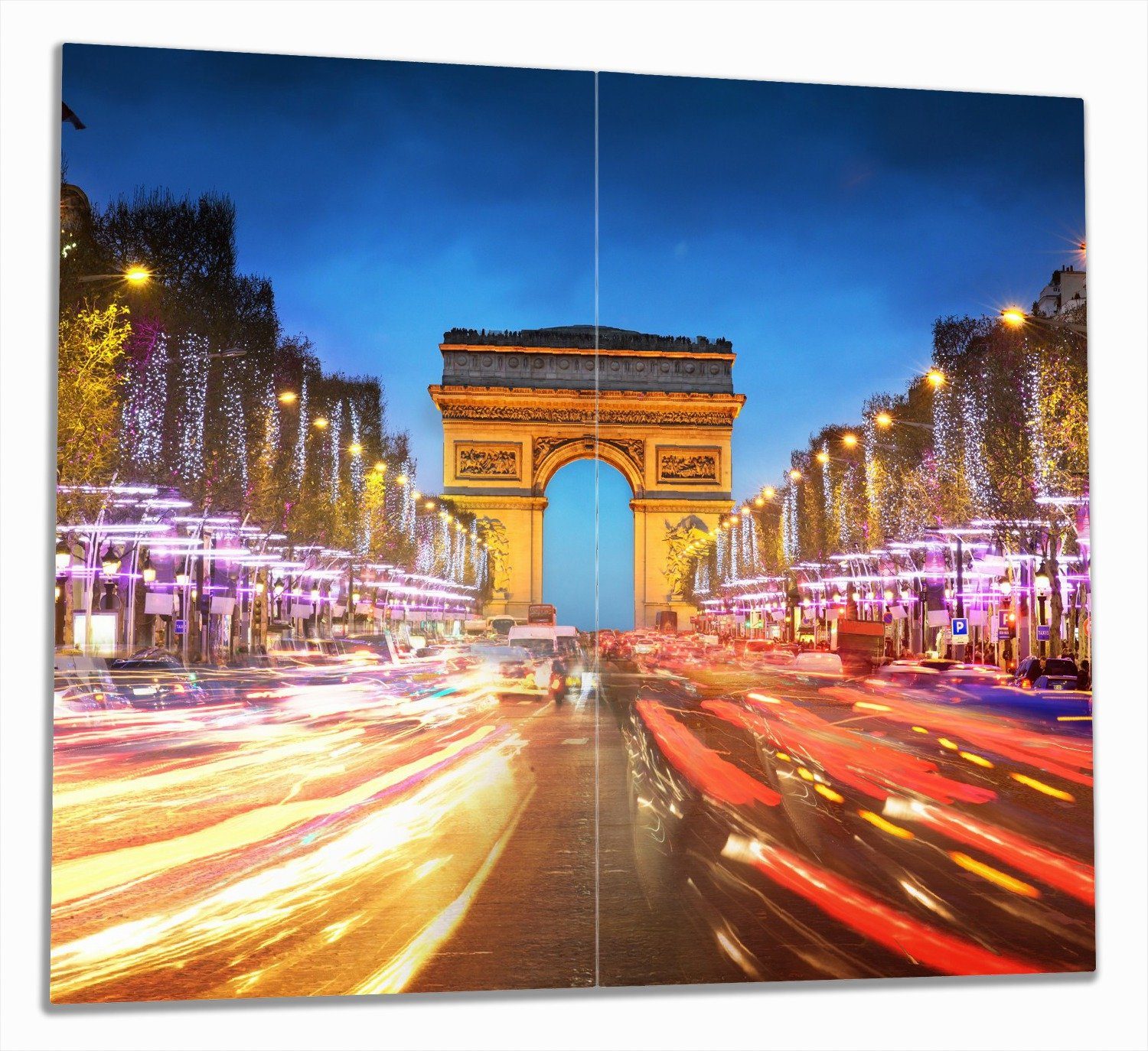 Wallario Herd-Abdeckplatte Arc de triomphe in Paris bei Nacht, ESG-Sicherheitsglas, (Glasplatte, 2 tlg., inkl. 5mm Noppen), verschiedene Größen