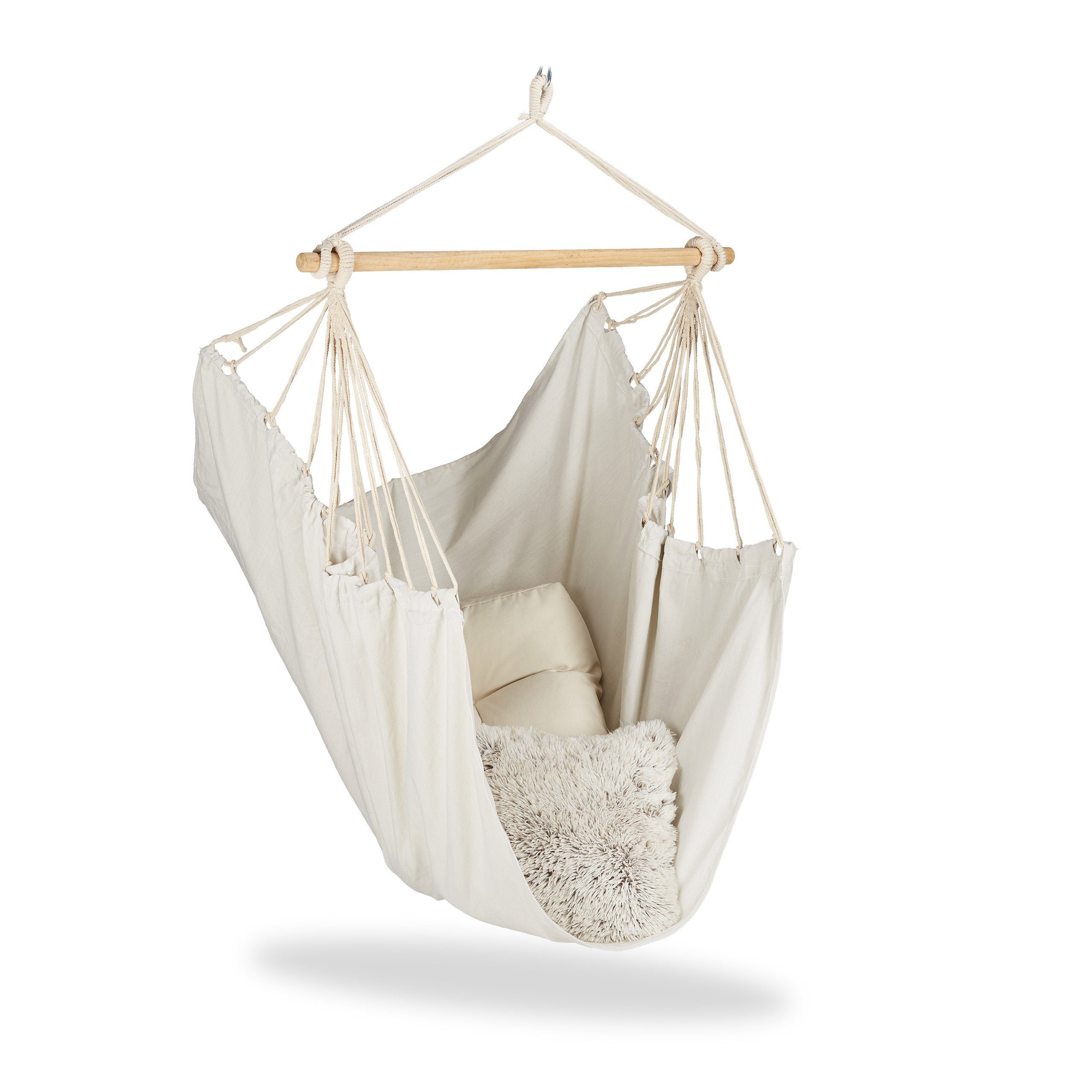 relaxdays Hängesessel Hängesitz Baumwolle, Beige