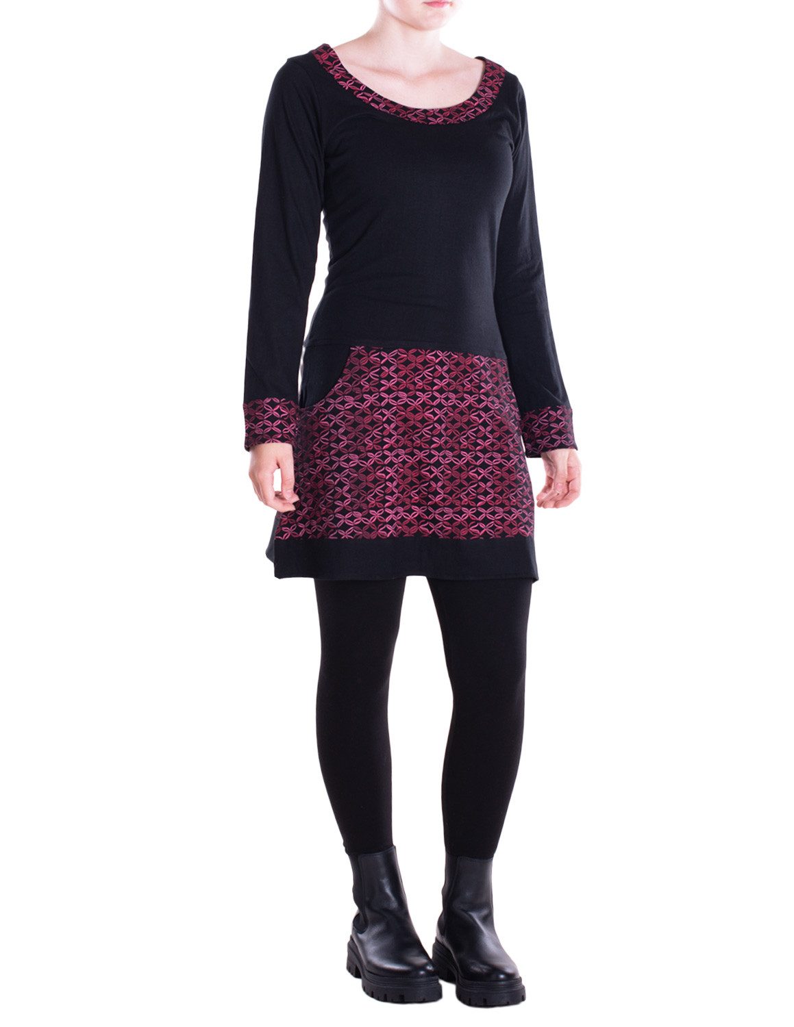Vishes Langarmshirt Langarmshirt-Kleid Leicht Kurze Damen Kleider Langarm Tunika retro Hippie, Elfen, Boho Style, Alternative Bekleidung