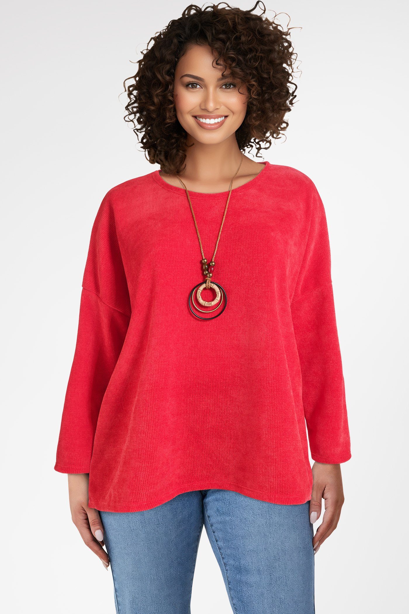 Strickpullover Samtiger Oversize Pullover aus Velour-Jersey langarm