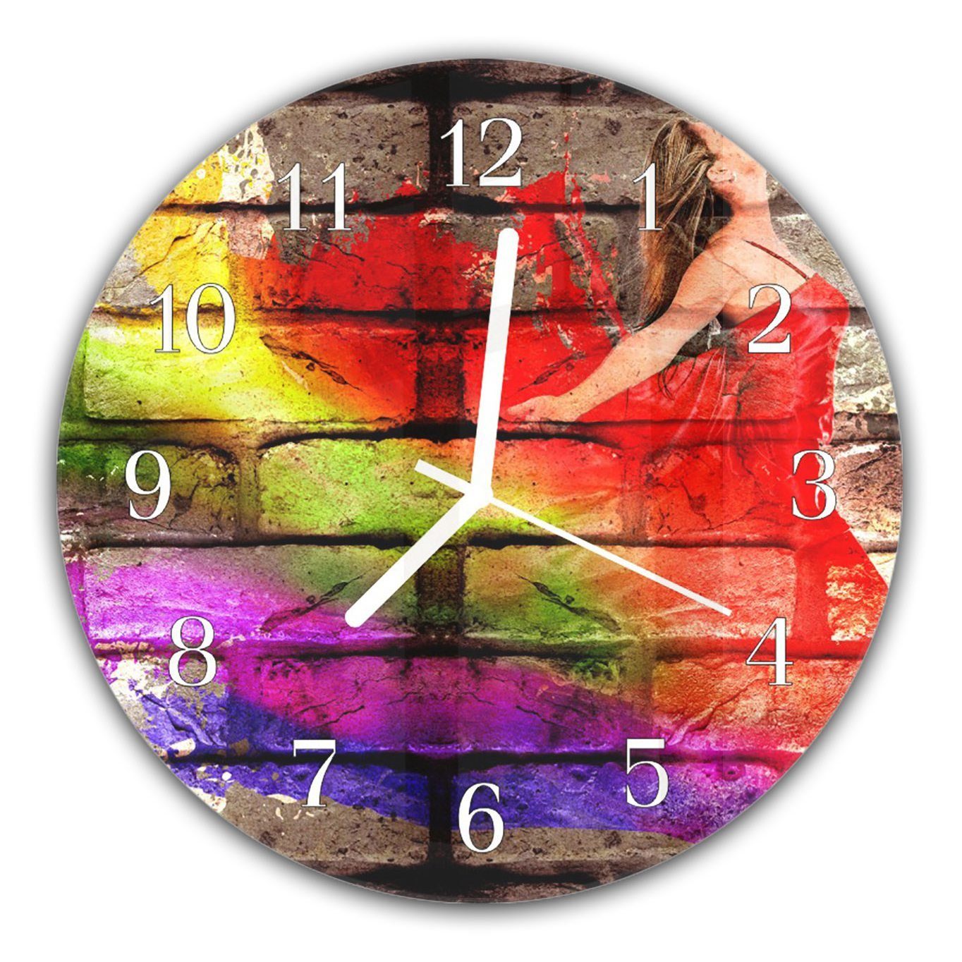 Primedeco Wanduhr Wanduhr aus Glas mit Motiv Regenbogenziegel - Rund mit Durchmesser 30 cm und Quarzuhrwerk