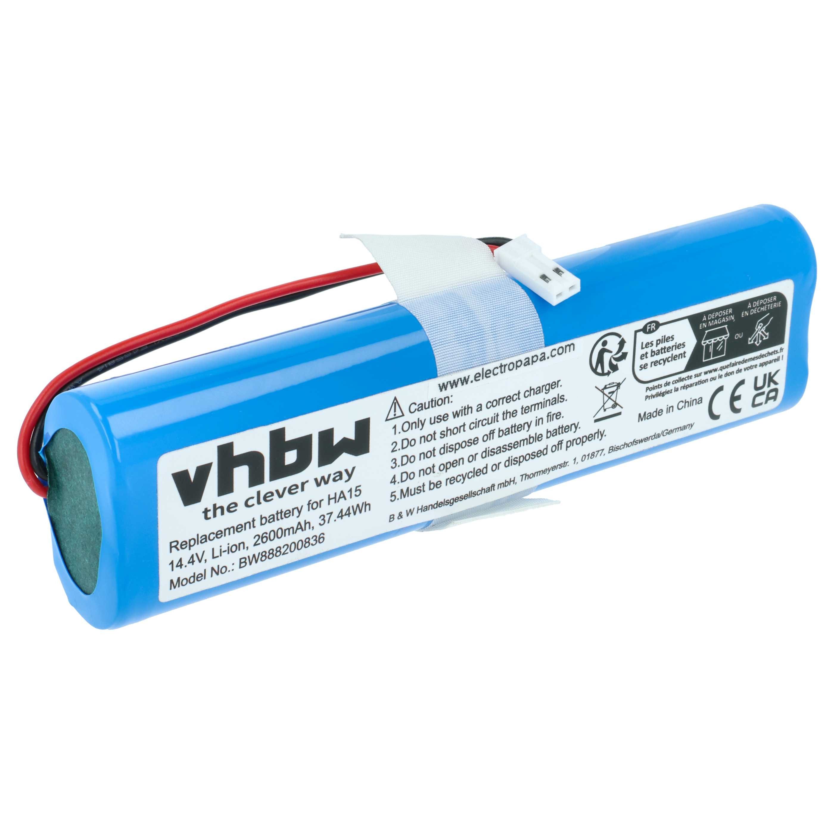 vhbw Akku passend für Medion MD 18501, 18500, 18600 Saugroboter (2600 mAh, Staubsauger-Akku Akku Li-Ion 2600 mAh (14,4 V, 1 St), Leistungsfähiger Austausch-Akku für Ihren Saugroboter