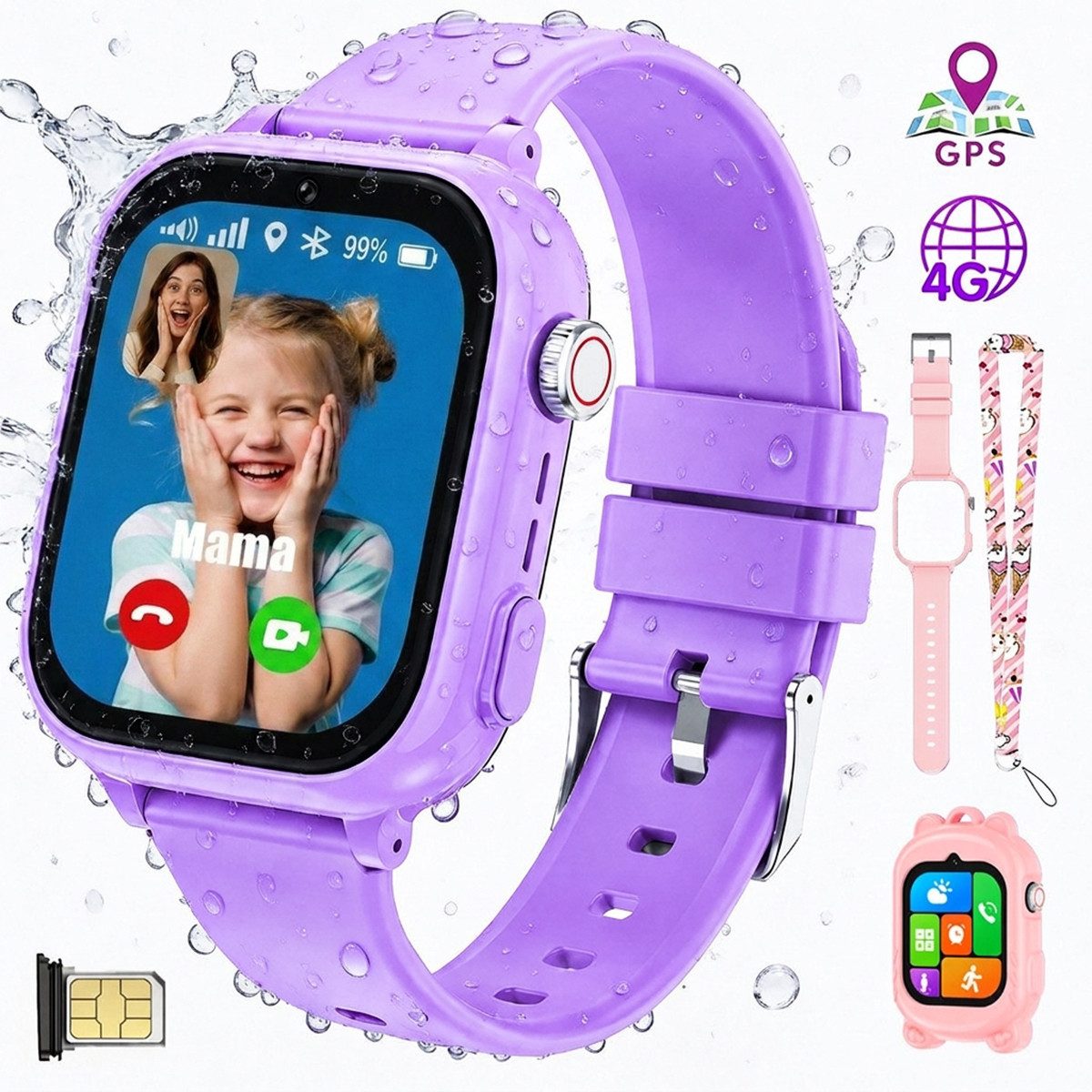 Vashoy 2026 Kinderuhr T53Neue Smartwatch Kinder mit GPS, Kameras, Smartwatch (5 cm/1.83 Zoll, Android/4G (LTE) 4G Telefonfunktionen Smartwatch, 7-tlg., Schulmodus,Geschenke für Kinder im Alter von 5 bis 16 Jahren