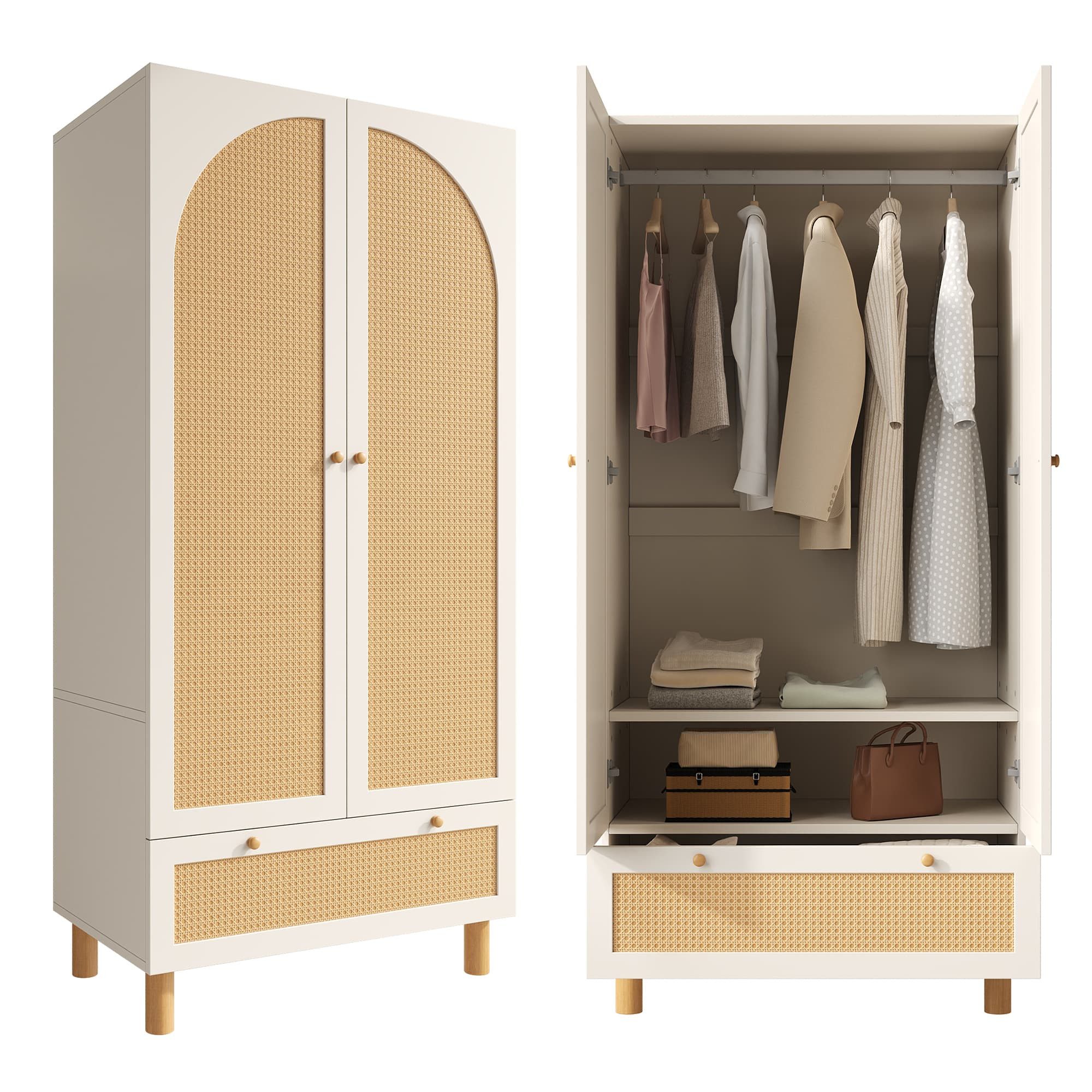ANYSUN Kleiderschrank Schrank breit mit großer Schubladen, Einlegeböden und Kleiderstange (Set, 1er Set) höhenverstellbaren Regalen, Inkl. Kippsicherung, 180x85x52 cm