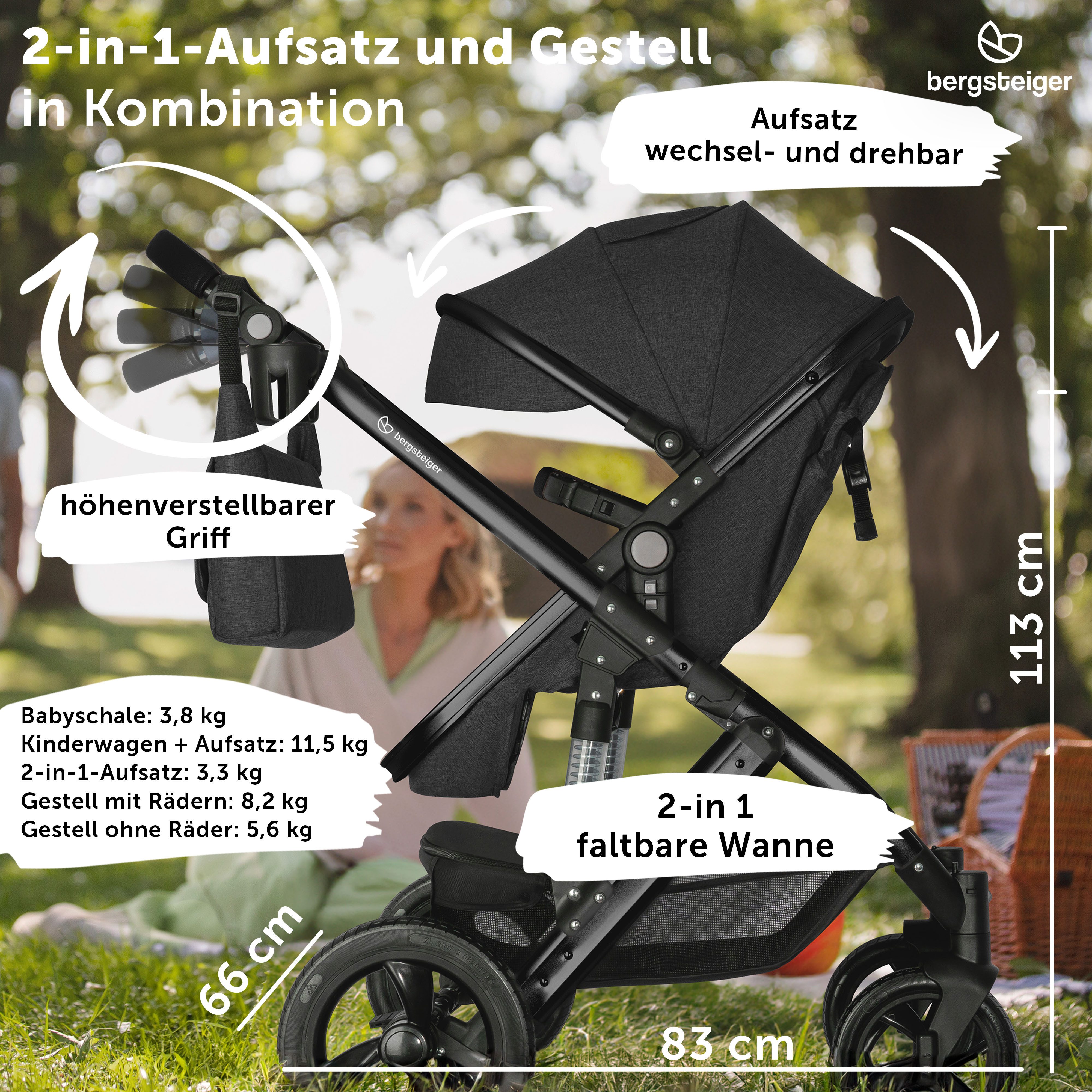 bergsteiger Kombi-Kinderwagen Nizza 3 in 1 Kinderwagen, Auto-Babyschale & Isofix Station optional