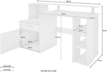 byLIVING Schreibtisch Louise, Breite 140 cm, Regal-Schreibtisch mit viel Stauraum