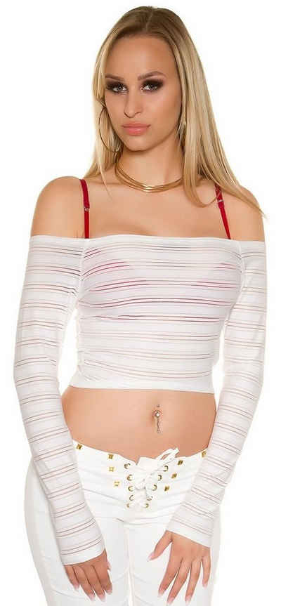 Koucla Crop-Top transparentes Cropshirt, langarm Shirt schulterfrei