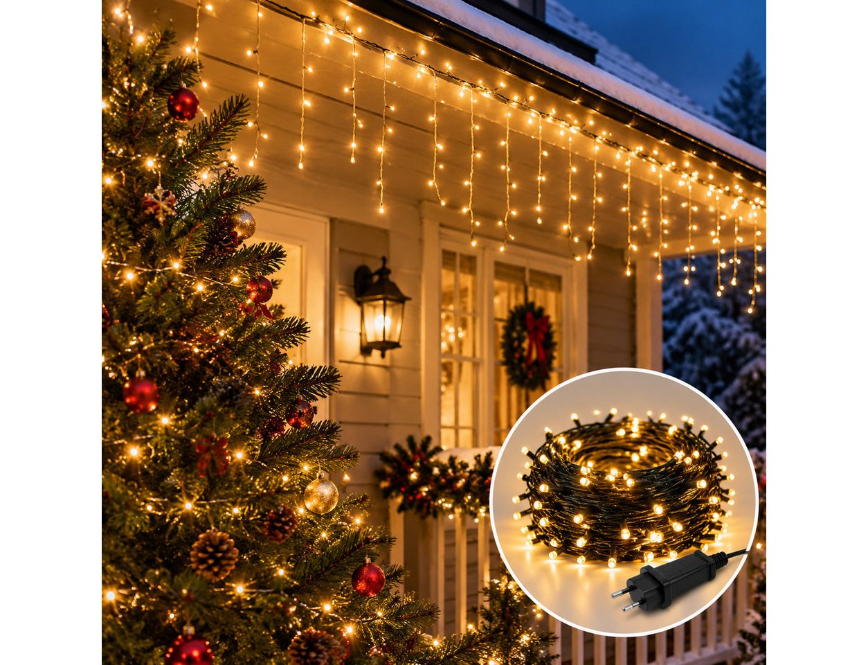 PHILODECO Künstlicher Weihnachtsbaum 180/210cm, 300–400 warmweiße LEDs, 8 Lichtmodi, 933–1287 Zweigspitzen