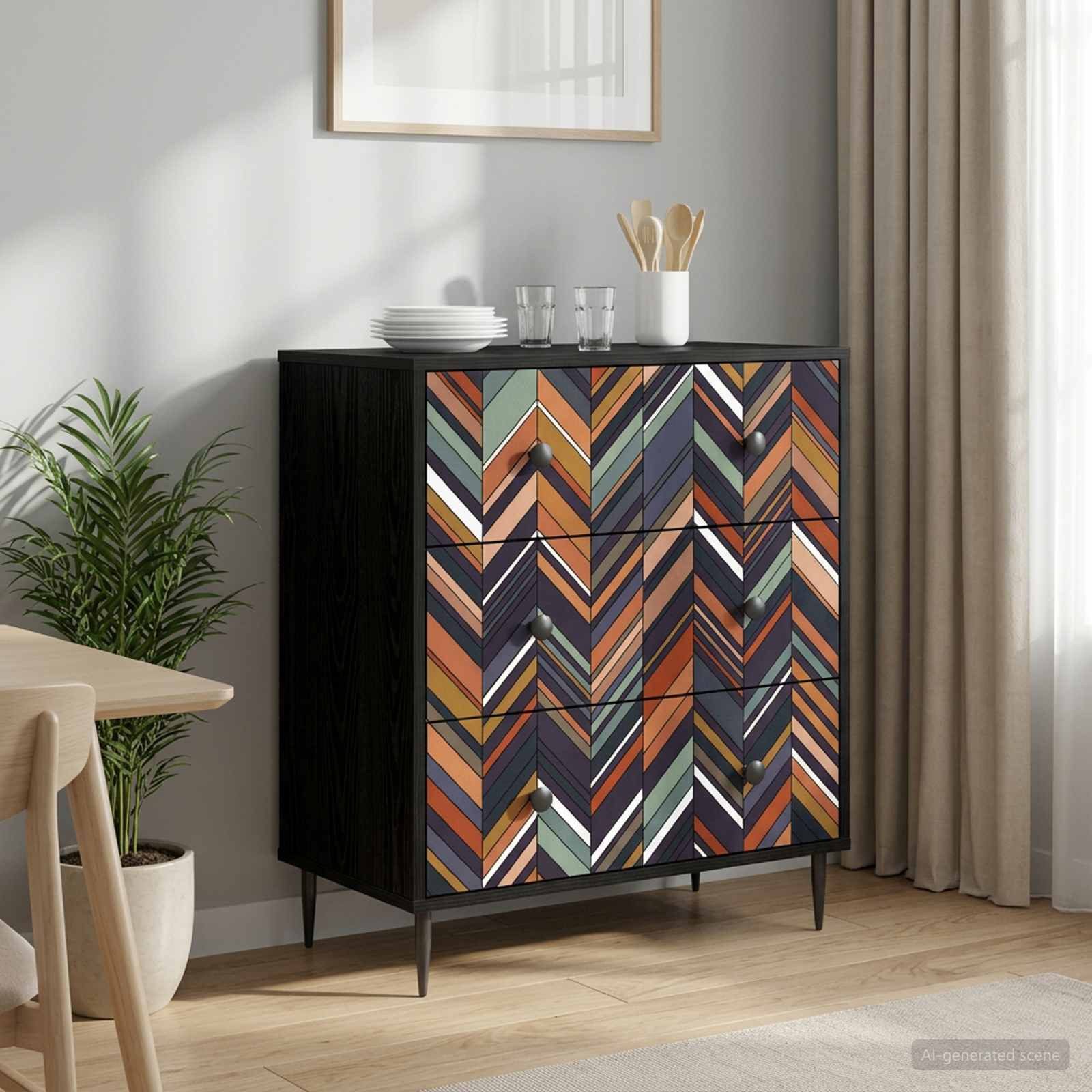 vidaXL Schranksystem Kommode OMMEN Geometrischer Druck 66 x 36,5 x 76 cm (1-St)