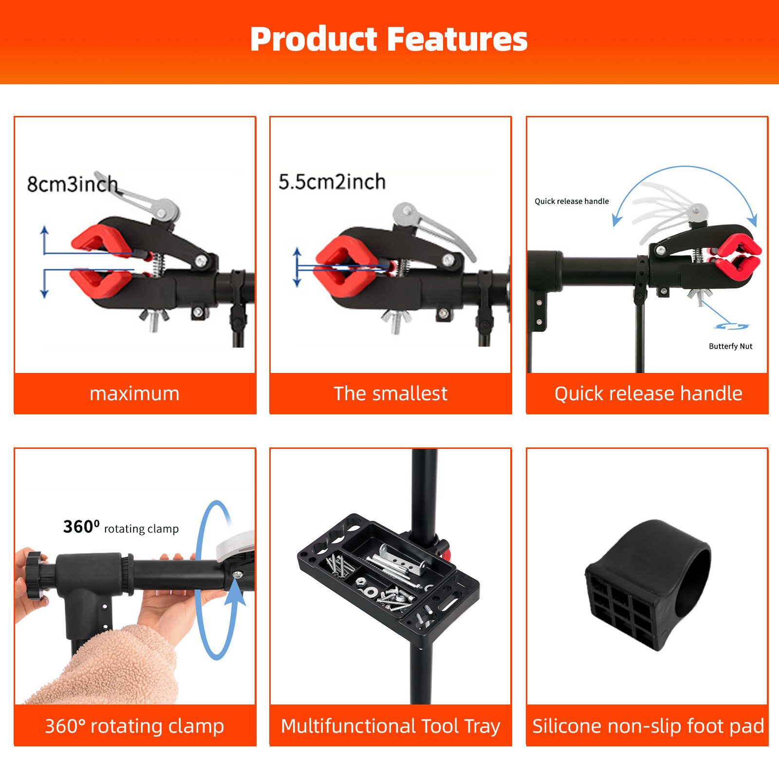 Kisidus Bicycle Assembly Stand, Professional Repair Stand (with tool tray – foldable & height-adjustable, load capacity up to 30 kg), for MTB, road bike, e-bike