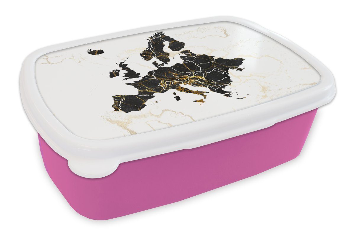 MuchoWow Lunchbox Karte - Europa - Marmor, Kunststoff, (2-tlg), Brotbox für Erwachsene, Brotdose Kinder, Snackbox, Mädchen, Kunststoff rosa | Lunchboxen