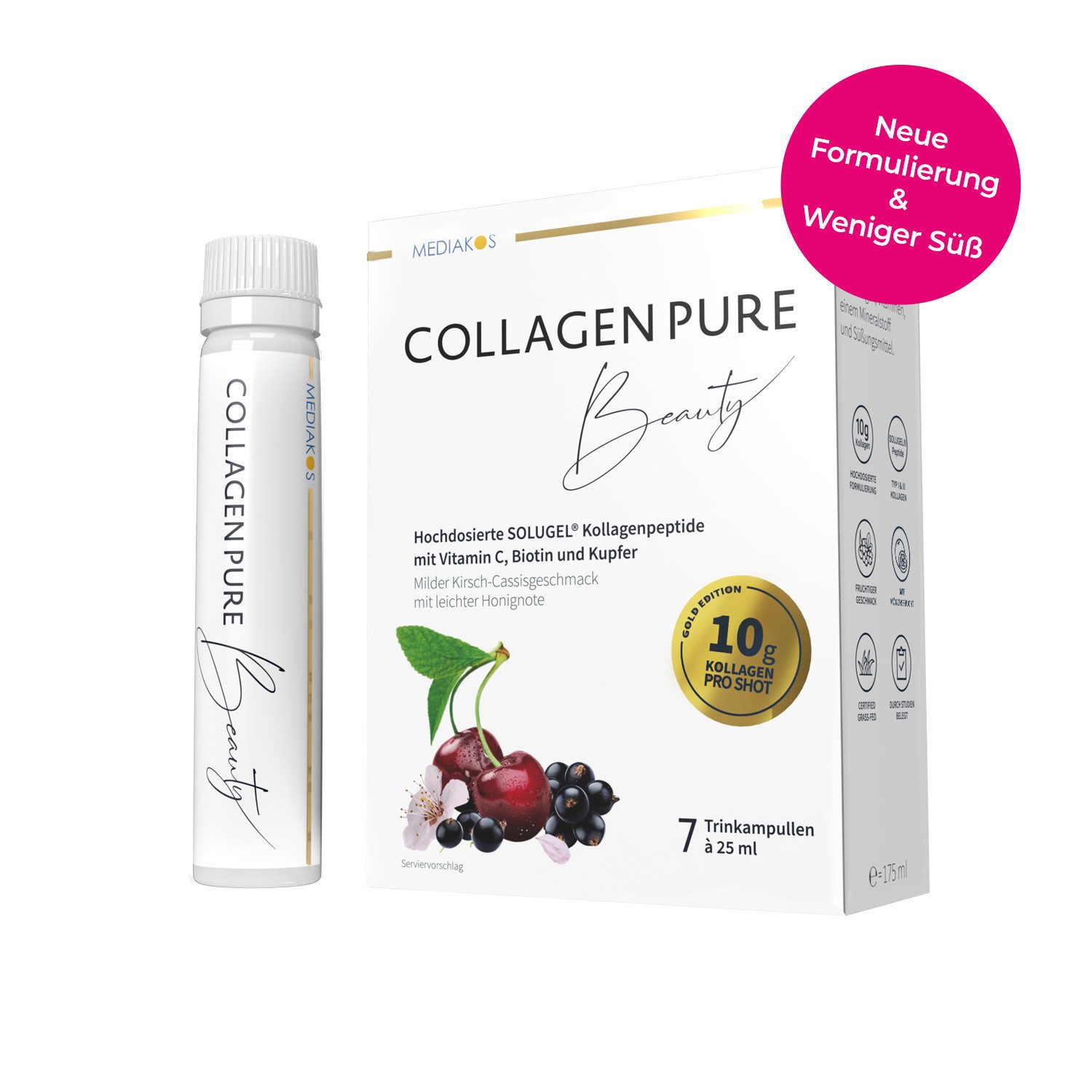 COLLAGEN PURE COLLAGEN PURE Beauty – 10 g Kollagen Trinkampullen, Mit Vitamin C, Biotin und Kupfer für Deinen natürlichen Glow-Effekt à 7 St., 175 ml