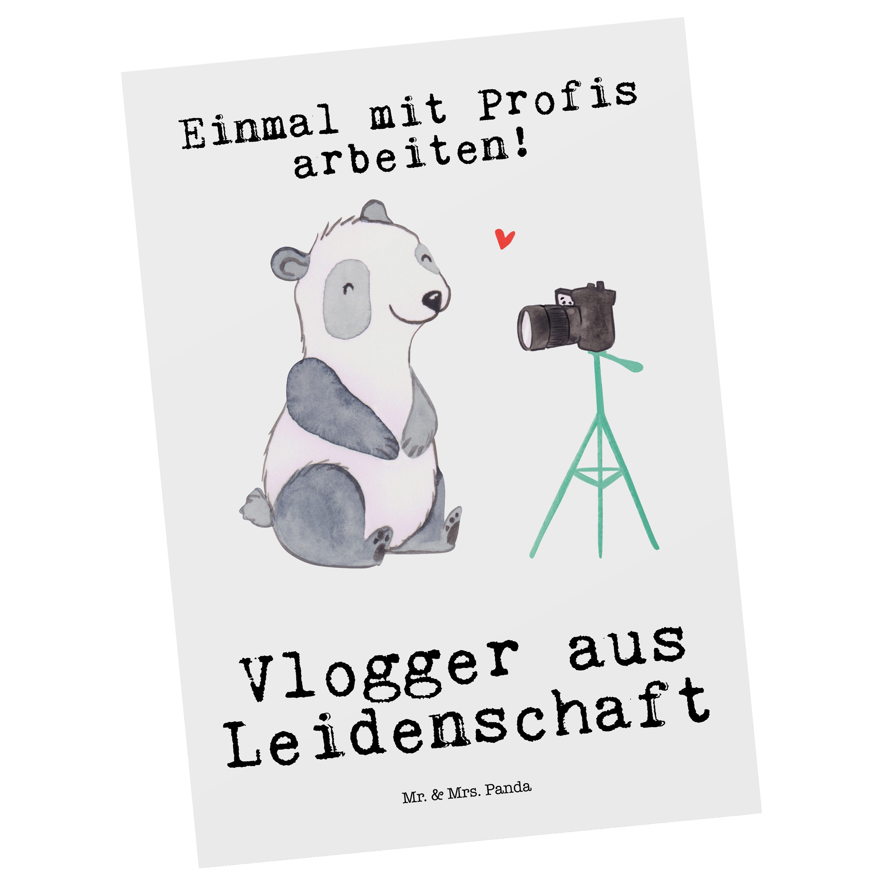 Mr. & Mrs. Panda Postkarte Vlogger aus Leidenschaft - Weiß - Geschenk, Geburtstagskarte, Schenke