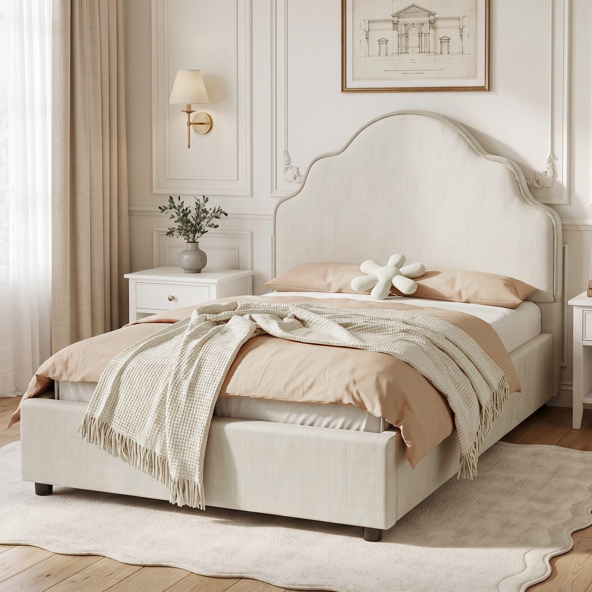 Flieks Polsterbett, Einzelbett Kinderbett 90x200cm mit gepolstertem Kopfteil