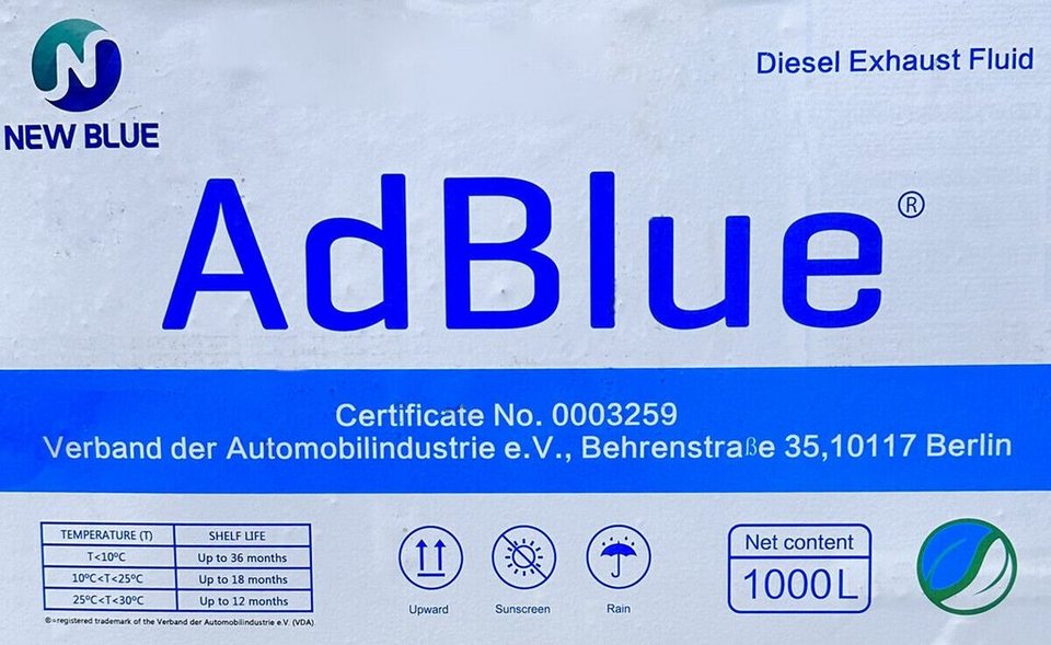 Teico Harnstofflösung AdBlue 1000 Liter IBC Container Ad Blue ISO22241,  1000 l, mit Auslaufhahn