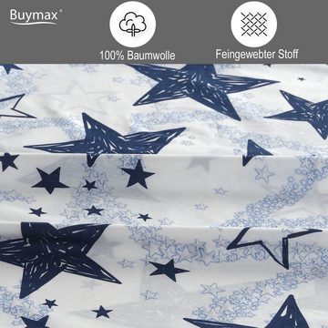 Bettwäsche, Buymax, Renforcé, 2 teilig,  100% Baumwolle Renforce 135x200 cm Kissenbezug 80x80cm mit Reißverschluss, Sterne, Stars, Blau, Weiß
