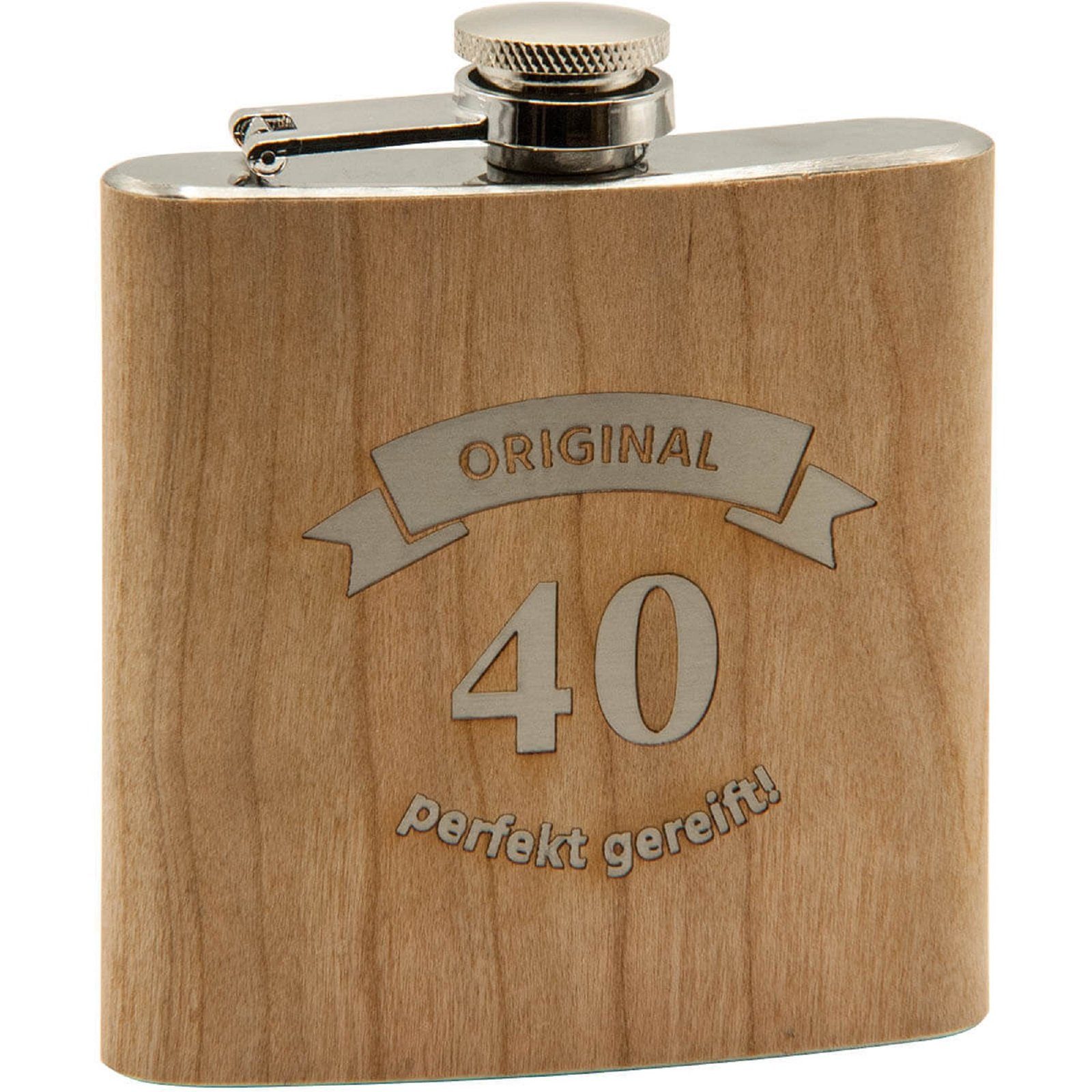 HTI-Living Flachmann Flachmann Original 40-perfekt gereift, Trinkflasche Schnapsflasche Holz