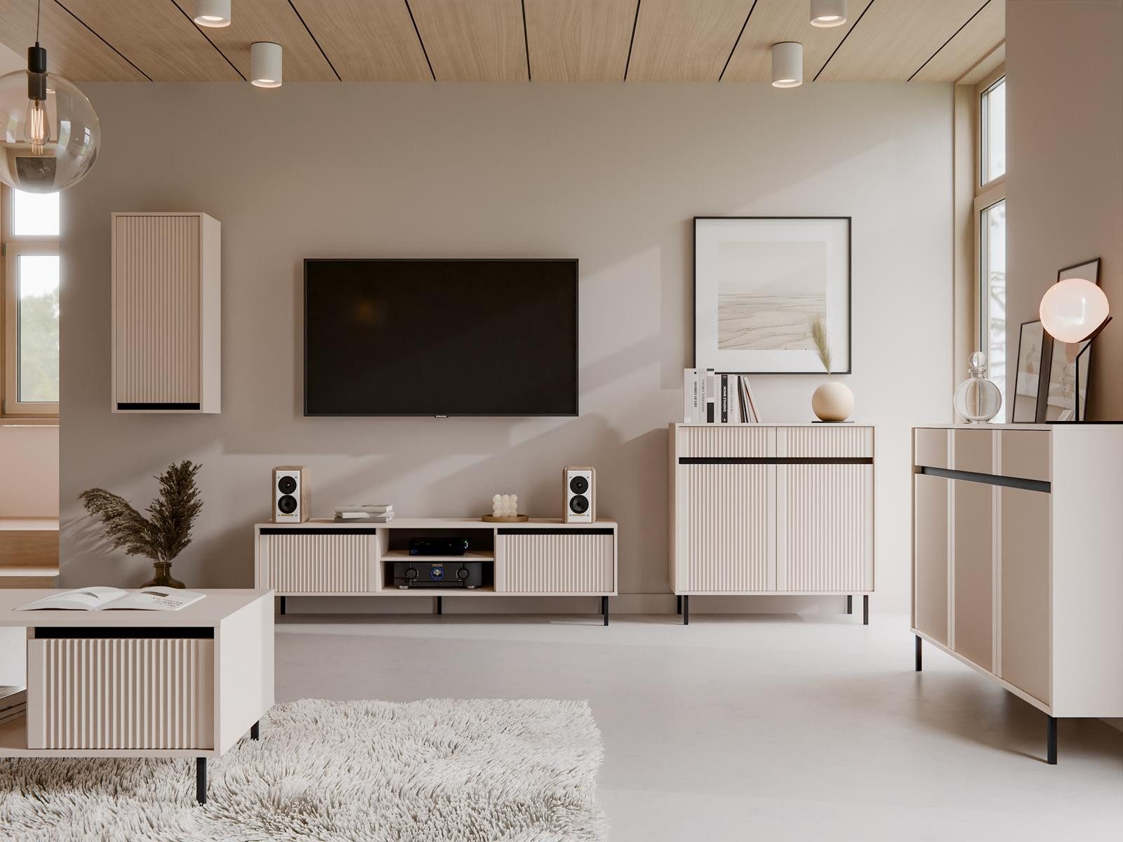 Compleo Kommode mit zwei Türen, geriffelter Front, Elegant design CIAO