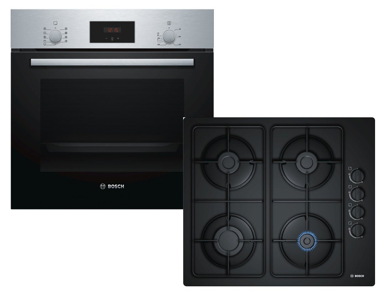 BOSCH Backofen-Set HERDSET Einbau-Backofen mit Auszug+ Bosch Glas-Gaskochfeld autark 60cm