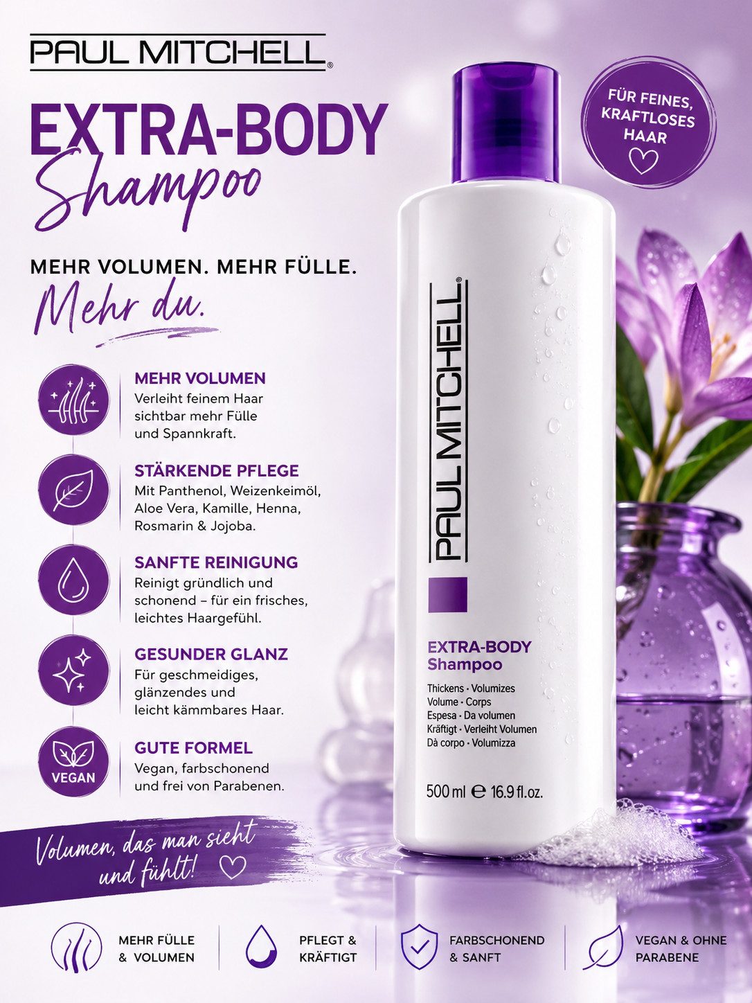 PAUL MITCHELL Haarshampoo Extra-Body Shampoo 500 ml, für sichtbar mehr Volumen