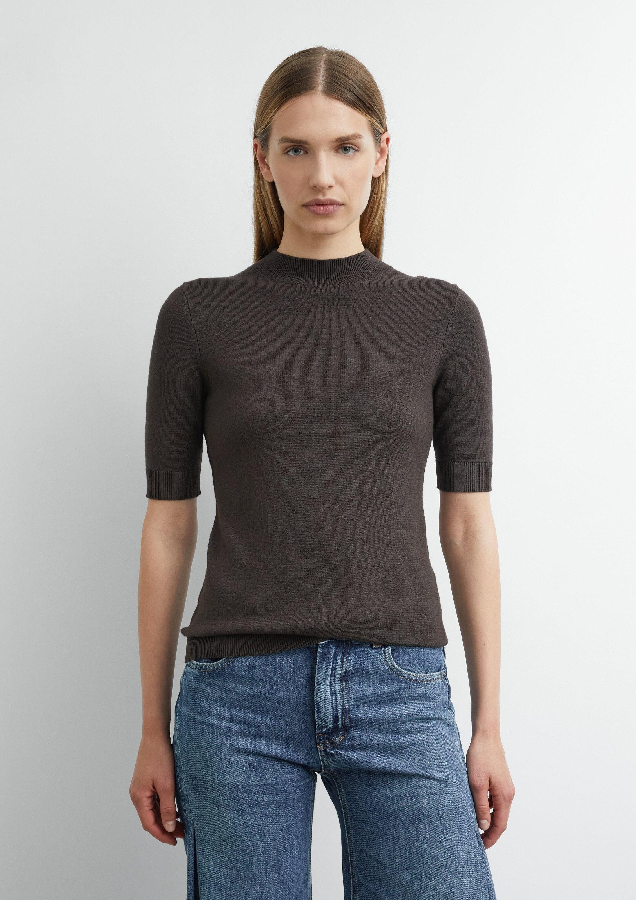 comma Kurzarmpullover Strickpullover Feinstrick-Pullover mit leichtem Mockneck