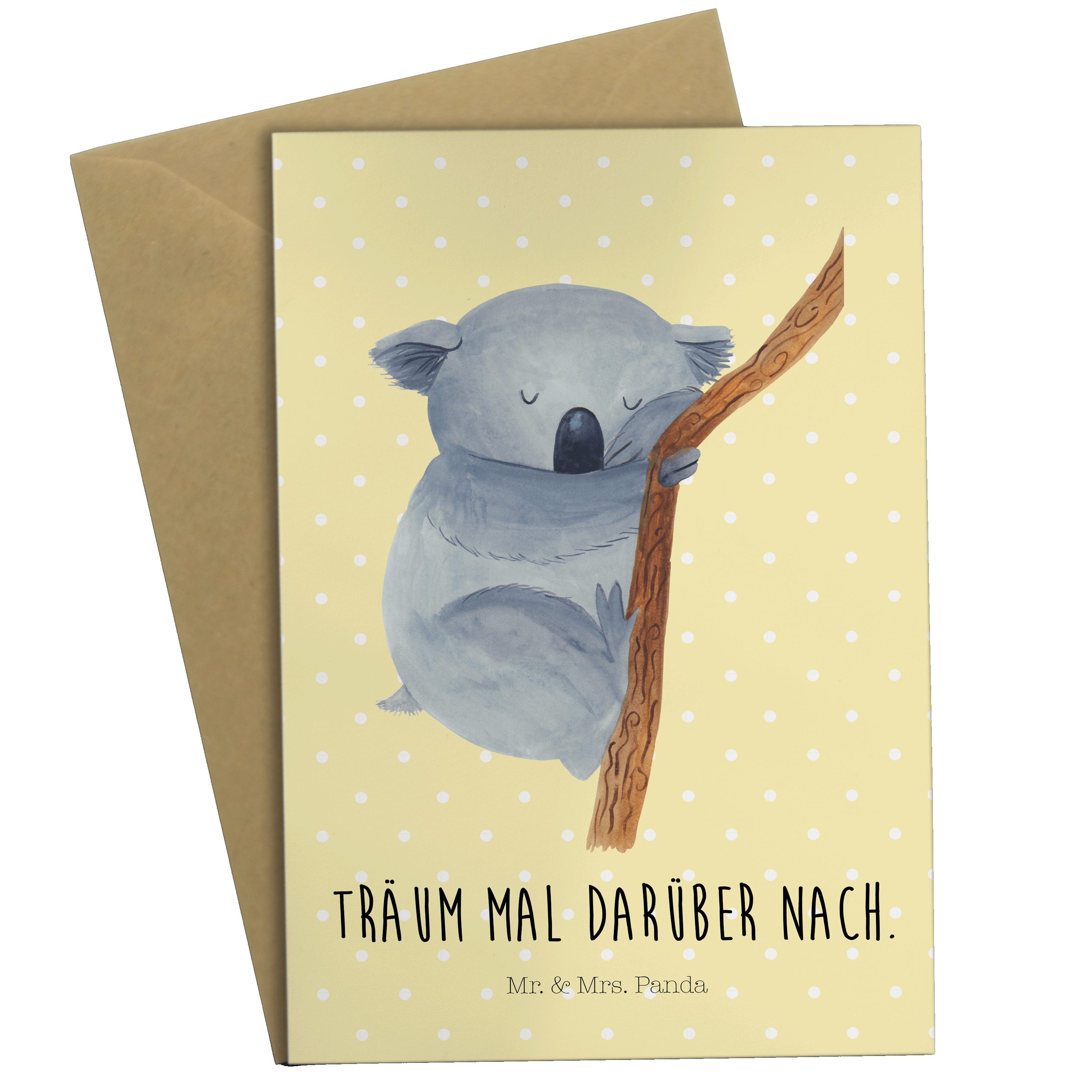 Mr. & Mrs. Panda Grußkarte Koalabär - Gelb Pastell - Geschenk, Hochzeitskarte, Einladungskarte