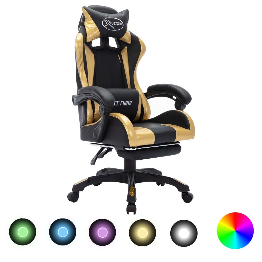 vidaXL Bürostuhl Gaming-Stuhl mit RGB LED Leuchten Gold und Schwarz Kunstleder