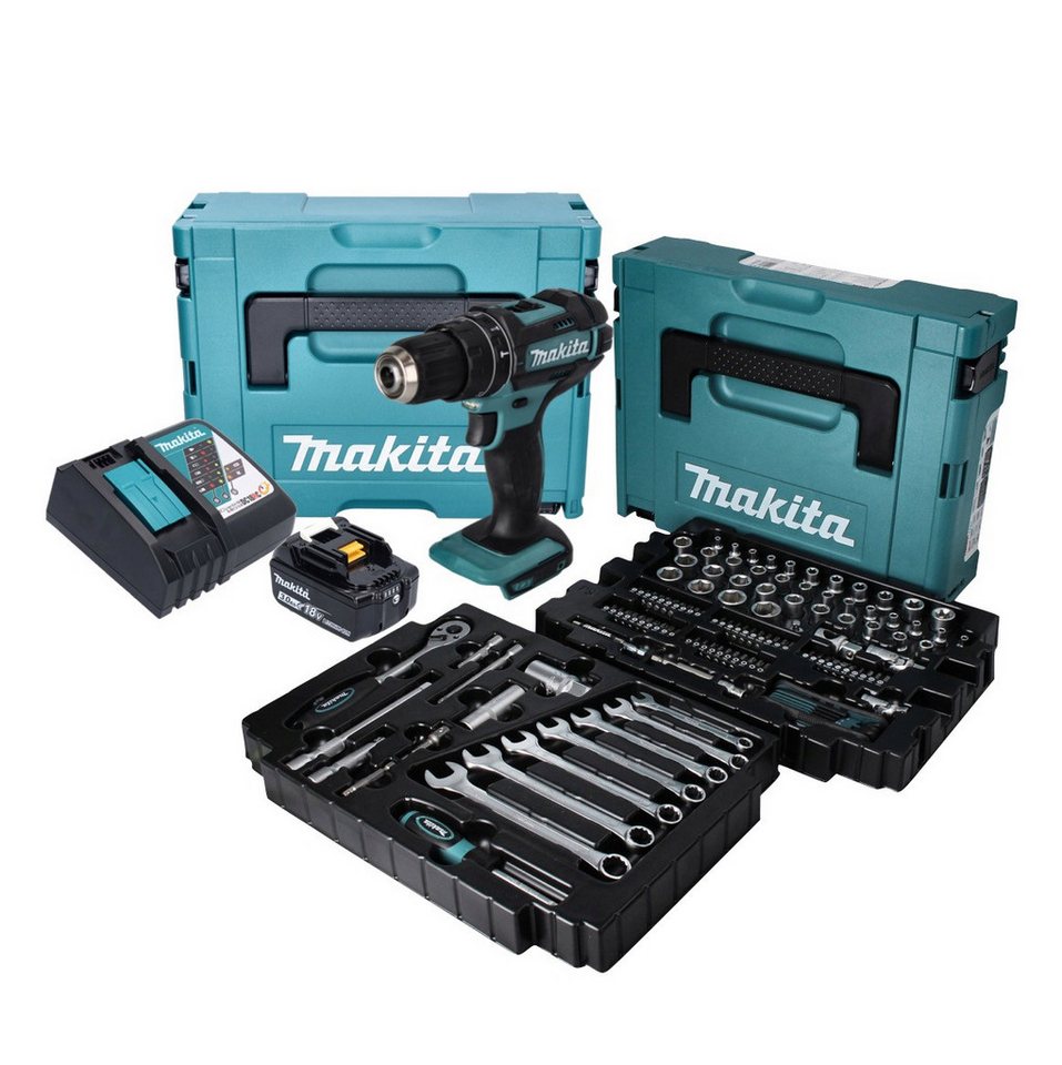 Thumbnail - Makita Schlagbohrmaschine DHP 482 RF1J Akku Schlagbohrschrauber 18 V + 120 tlg. Zubehörset + 1x