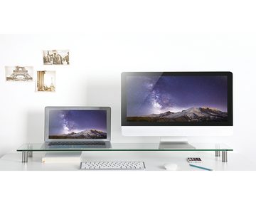 LogiLink Monitorerhöhung Monitortisch aus Glas, höhenverstellbar, 1000mm, bis 20kg Monitor-Halterung