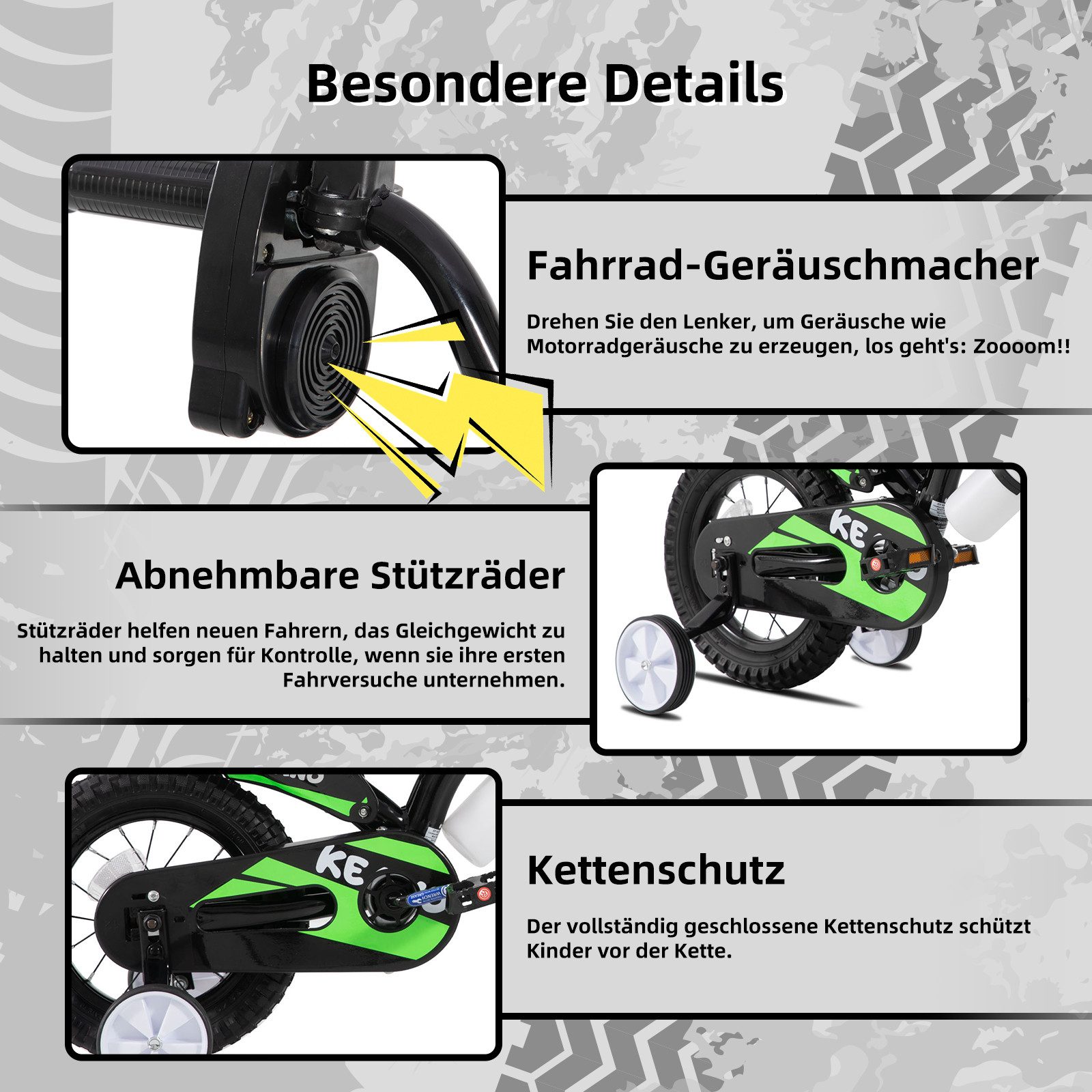 JOYSTAR Kinderfahrrad 12/16 Zoll fahrrad im Motorradstil für 3-8 Jahren Jungen und Mädchen, mit Stützrädern, Getränkehalter und Schutzblechen