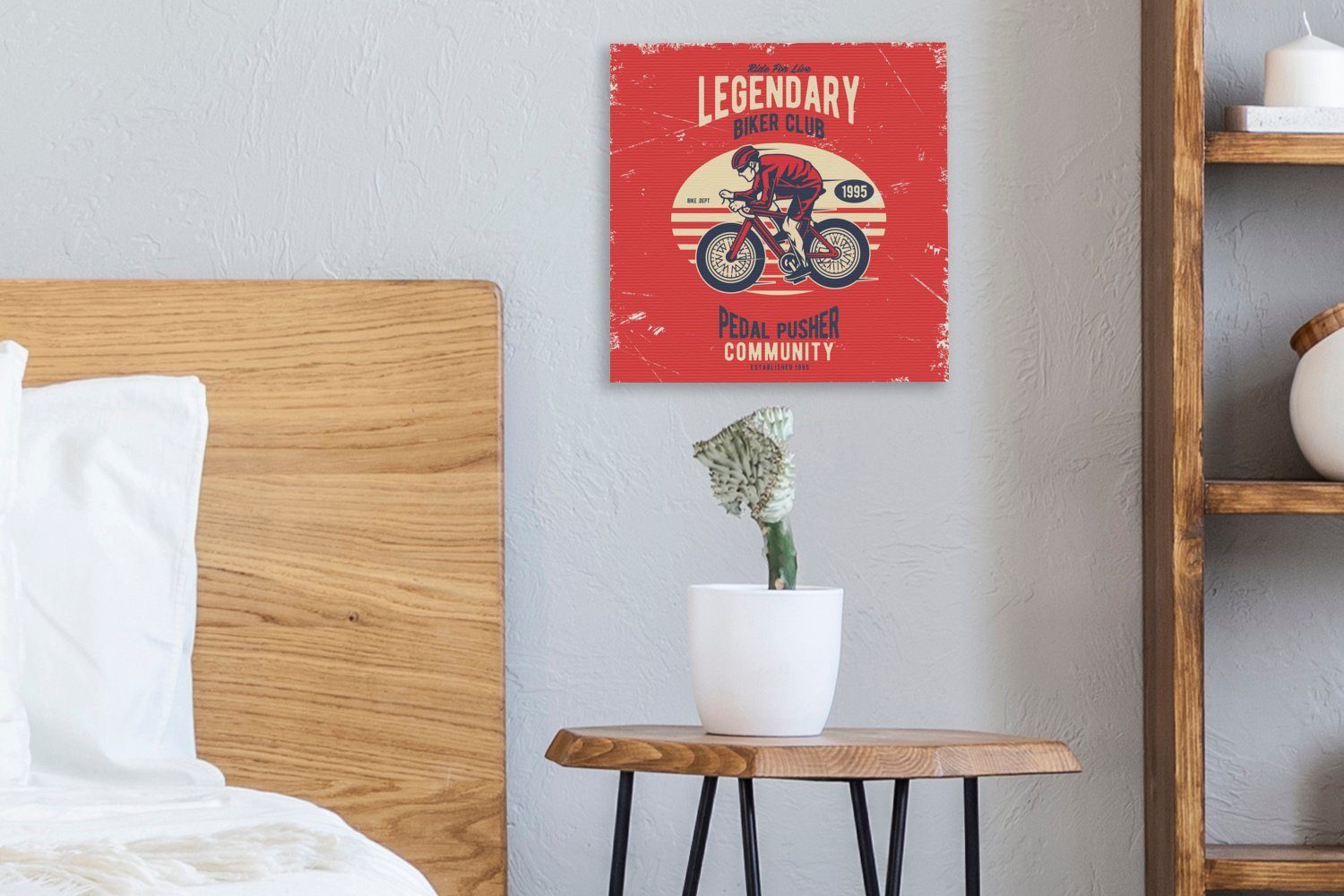 Wohnzimmer Leinwand (1 St), OneMillionCanvasses® Fahrrad Radfahrer Schlafzimmer Leinwandbild - - für Bilder Vintage,