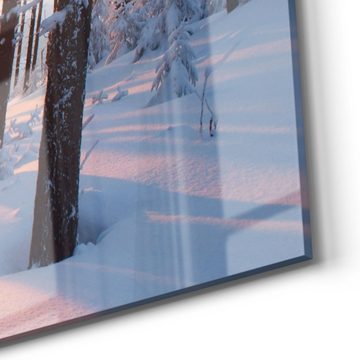 DEQORI Glasbild 'Abendsonne im Winterwald', 'Abendsonne im Winterwald', Glas Wandbild Bild schwebend modern