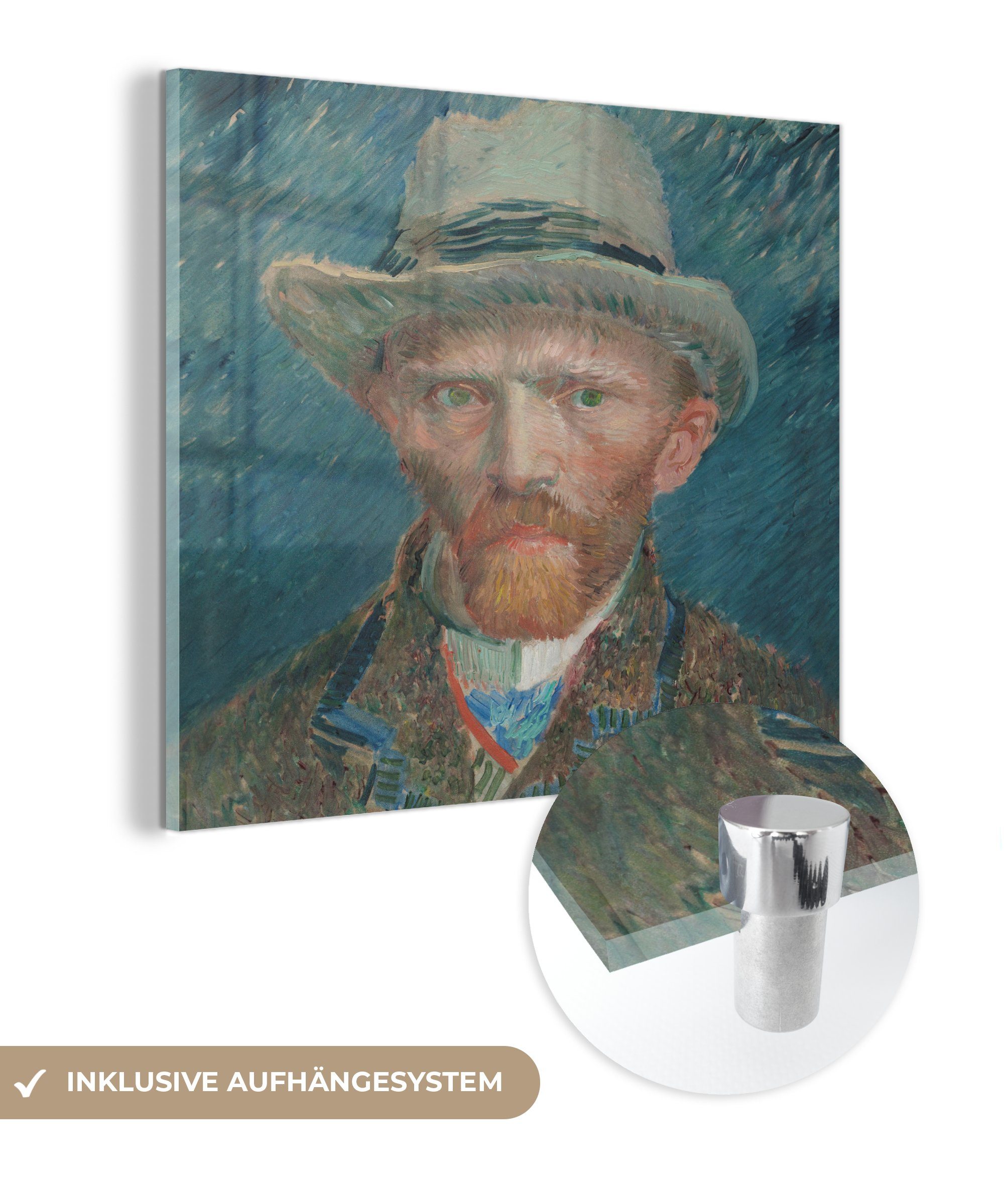 - auf Foto von Gogh, Glas - auf Gemälde Vincent Selbstporträt - MuchoWow Glasbilder (1 1887 - St), Bilder Glas van Acrylglasbild Wanddekoration Wandbild