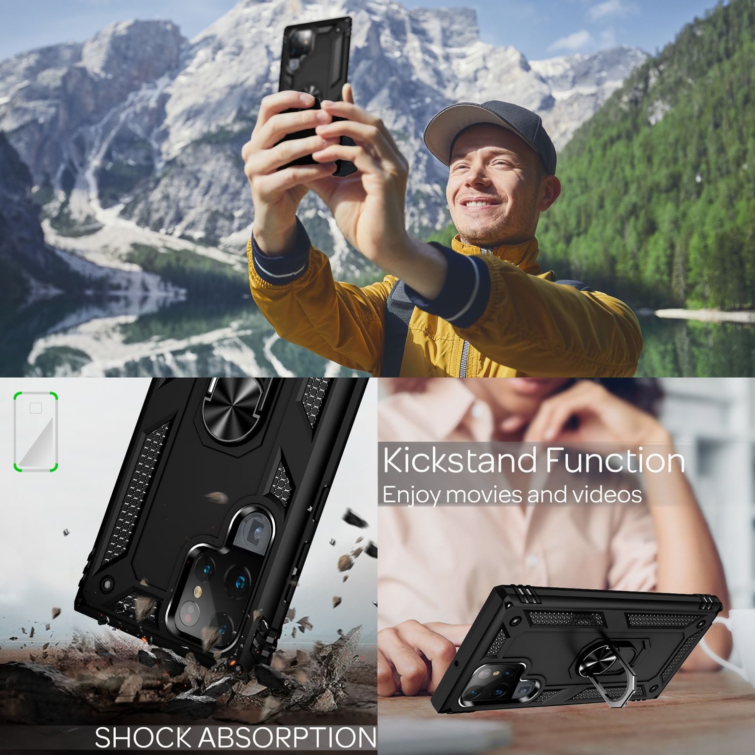 Nalia Smartphone-Hülle Samsung Galaxy S22 Ultra 17,3 cm (6,8 Zoll), Stoßfeste Military-Style Ring Hülle / Extrem Schützend / Outdoor Case