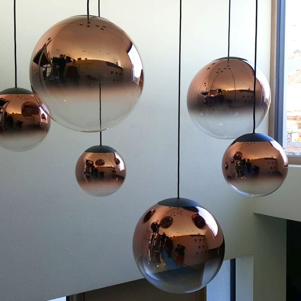 Progress Abhängung Galerieleuchte Kupfer mit Pendelleuchte Farbverlauf s.luce Glas 5m