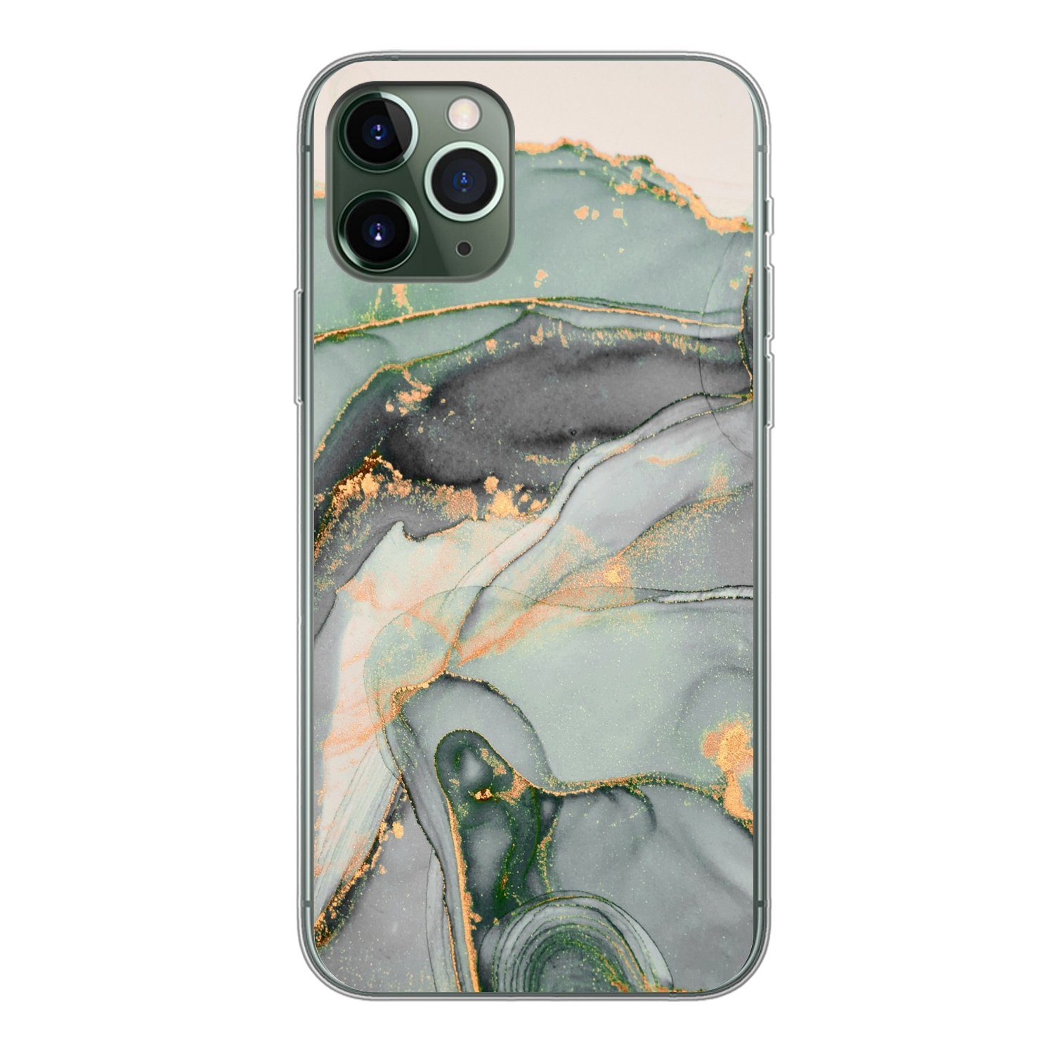 MuchoWow Handyhülle für Apple iPhone 11 Pro Gold - Marmor - Grün - Luxus - Glitzer - Marmo, Smartphone-Bumper, Print, Handy Schutzhülle Dünn