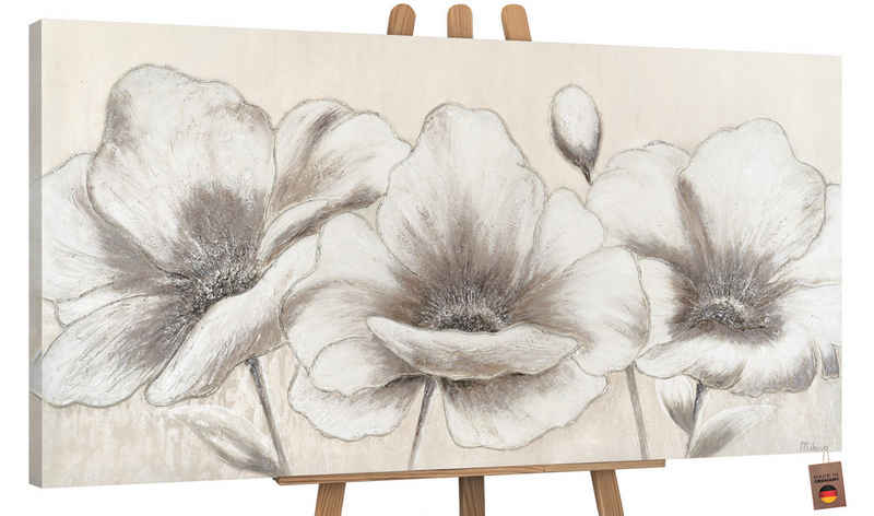 YS-Art Gemälde Blumen II, Blumen, Blumen auf Leinwand Bild Handgemalt Beige Weiß Schwarz