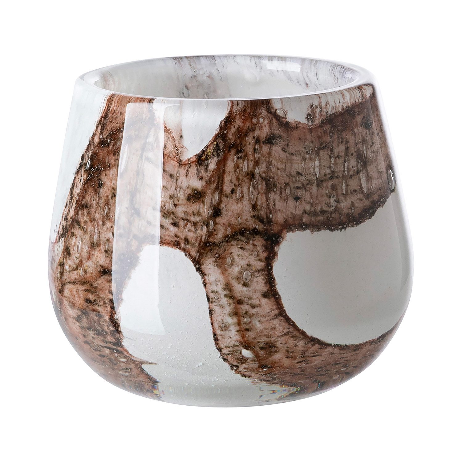 Fink Dekovase MELLA Glasvase - braun/weiß aus Glas - H. 17cm x Ø 18,5cm - Windlicht (1x Glasvase, 1 St., Teelichthalter - Stimmungslicht), Kerzenhalter - Leuchter - Deko