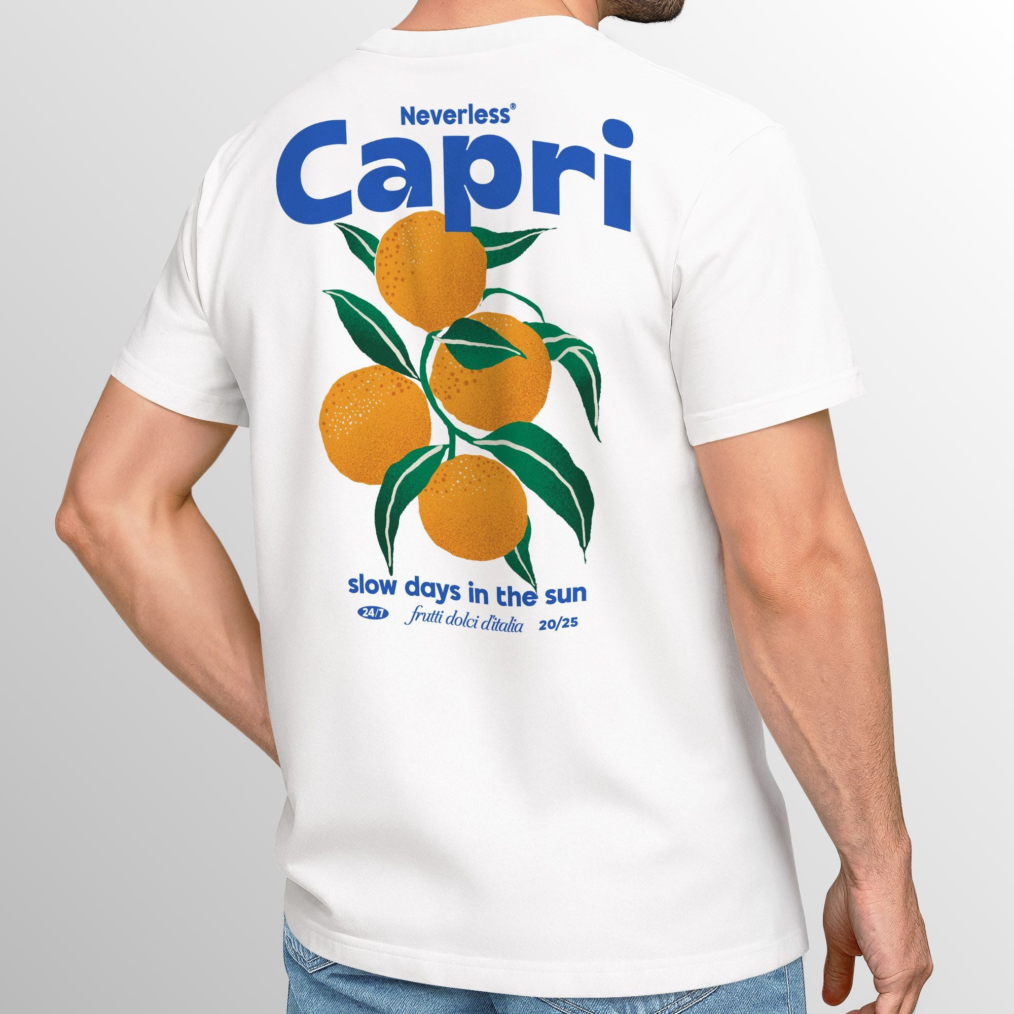 Neverless Print-Shirt Herren T-Shirt Backprint Vintage Capri Orangen Grafikprint Fashion mit Print – Bild 3 von 5
