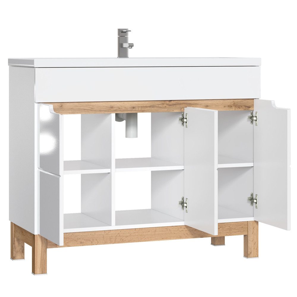 Lomadox Waschtisch SOLNA-56, weiß Wotaneiche 100x85x46cm günstig online kaufen