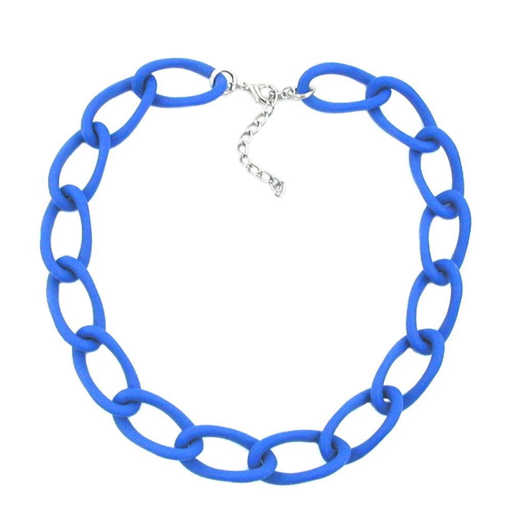 Collier Modeschmuck Kette Weitpanzer Kunststoff jeansblau matt 45 cm