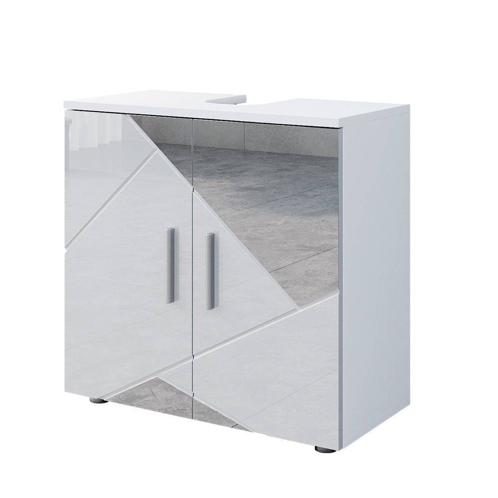 Vicco Waschbeckenunterschrank Irma, Weiß Hochglanz mit Einsätzen, 60 x 59 cm (1-St) mit Dekospiegeln