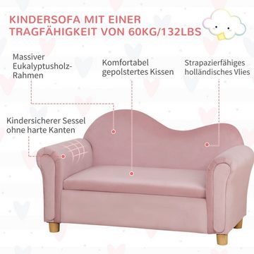 HOMCOM Sessel Kindersofa mit Stauraum, Spielsofa für Kinder, Rosa (Set, 1-St., Zweisitzer für Kinder 3-5 Jahre), 84L x 41.5B x 48.5H cm
