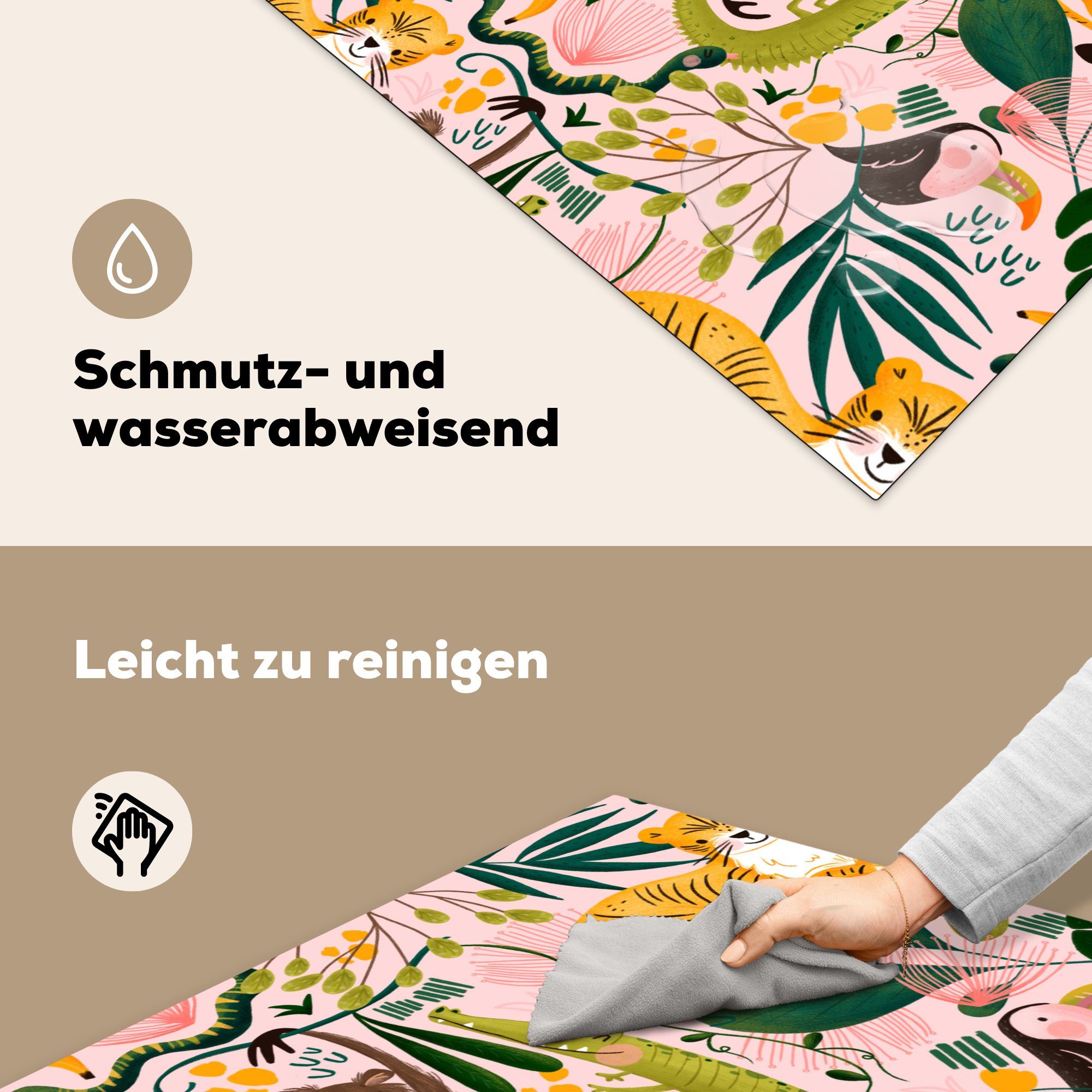 MuchoWow Herdblende-/Abdeckplatte Dschungel - (1 Arbeitsplatte cm, 78x78 Rosa, Tiere Vinyl, für - küche tlg), Ceranfeldabdeckung