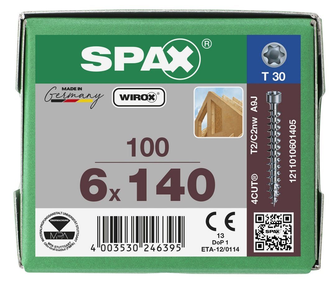 SPAX weiß 6x140 IN.FORCE, St), 100 verzinkt, Spanplattenschraube mm (Stahl