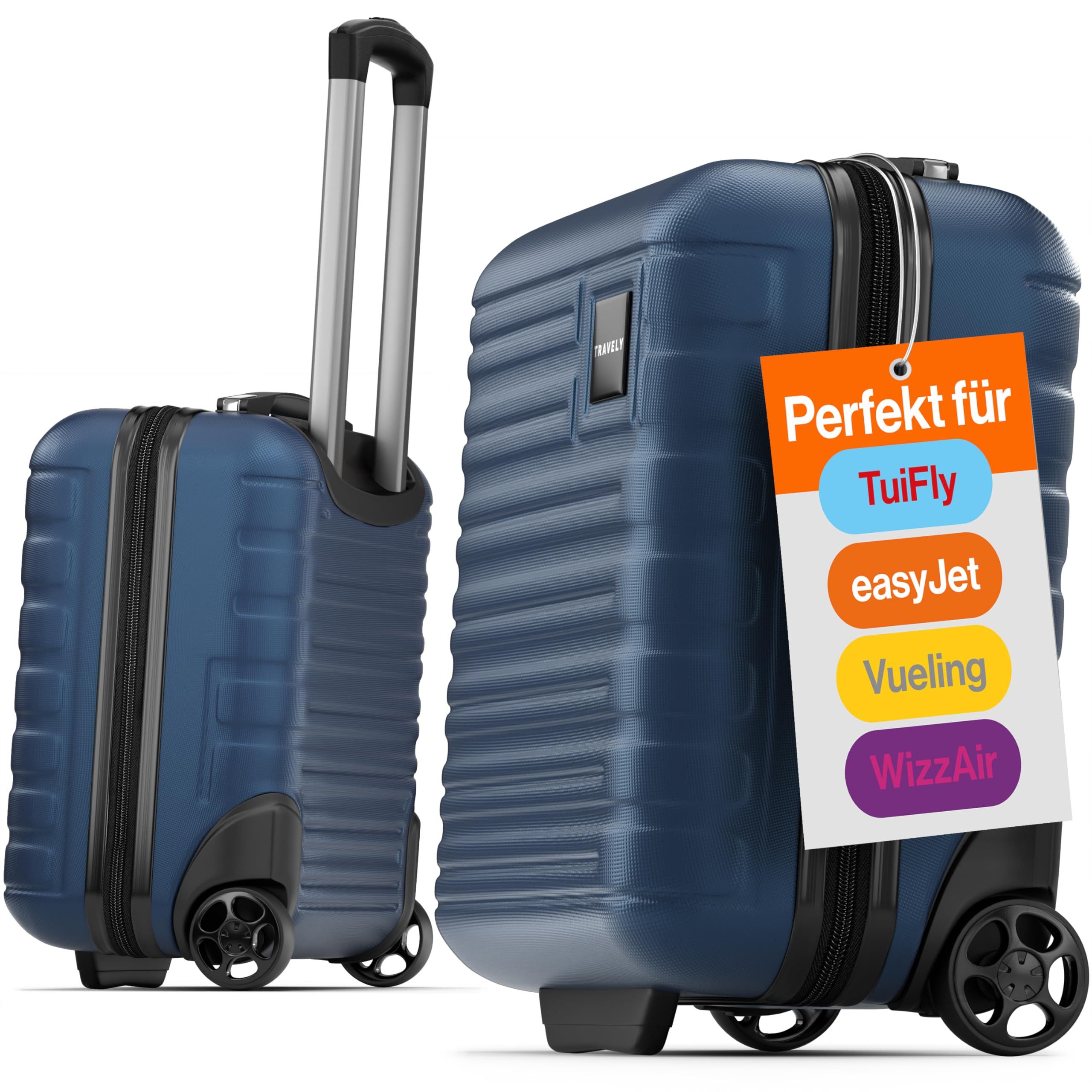 Travely Handgepäck-Trolley Polycarbonat Koffer - Reisekoffer, Hartschalenkoffer, Trolley, 2 Rollen, Handgepäck Koffer 40x30x20cm